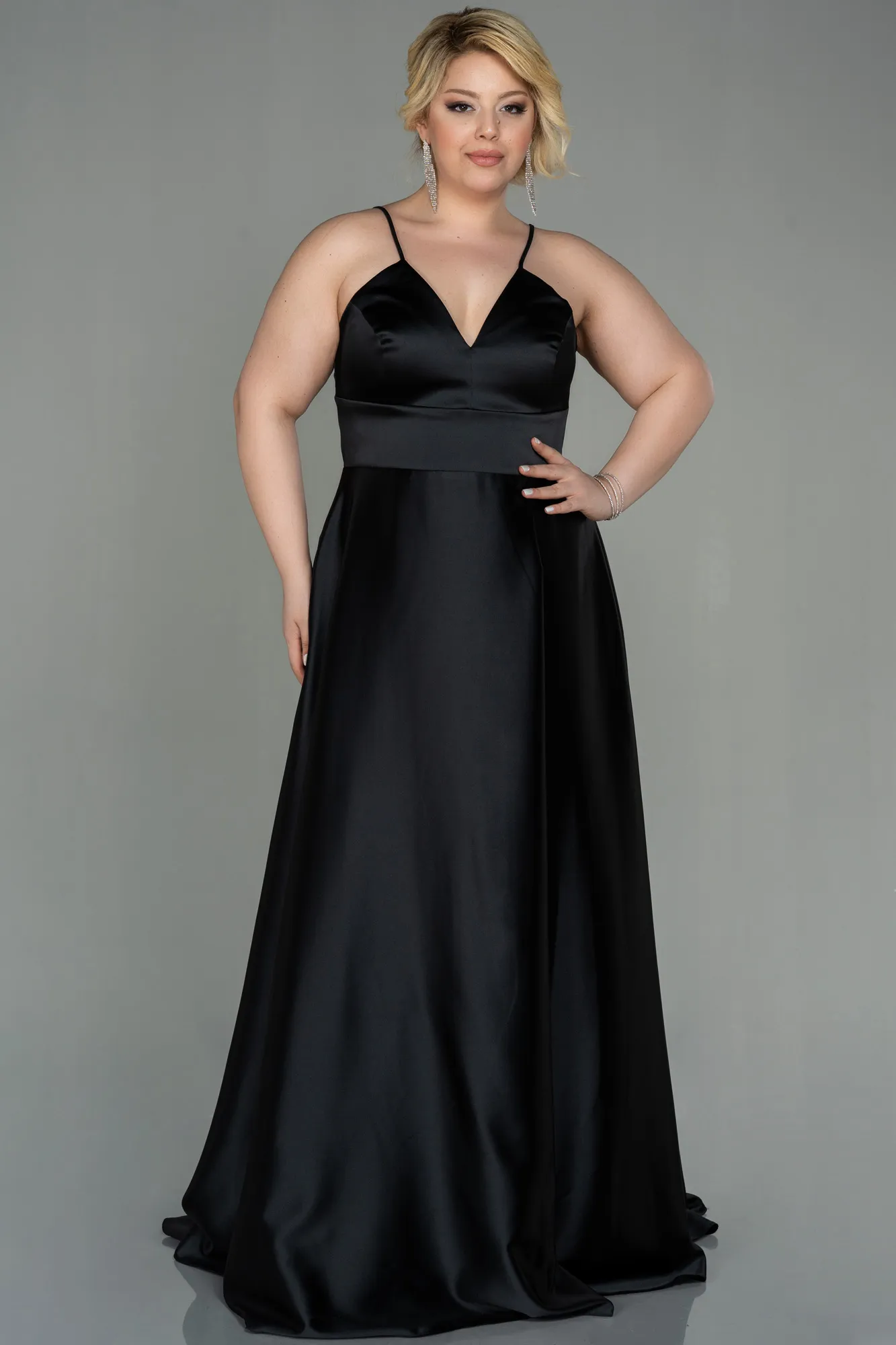 Black-Long Satin Oversized Evening Dress ABU3020