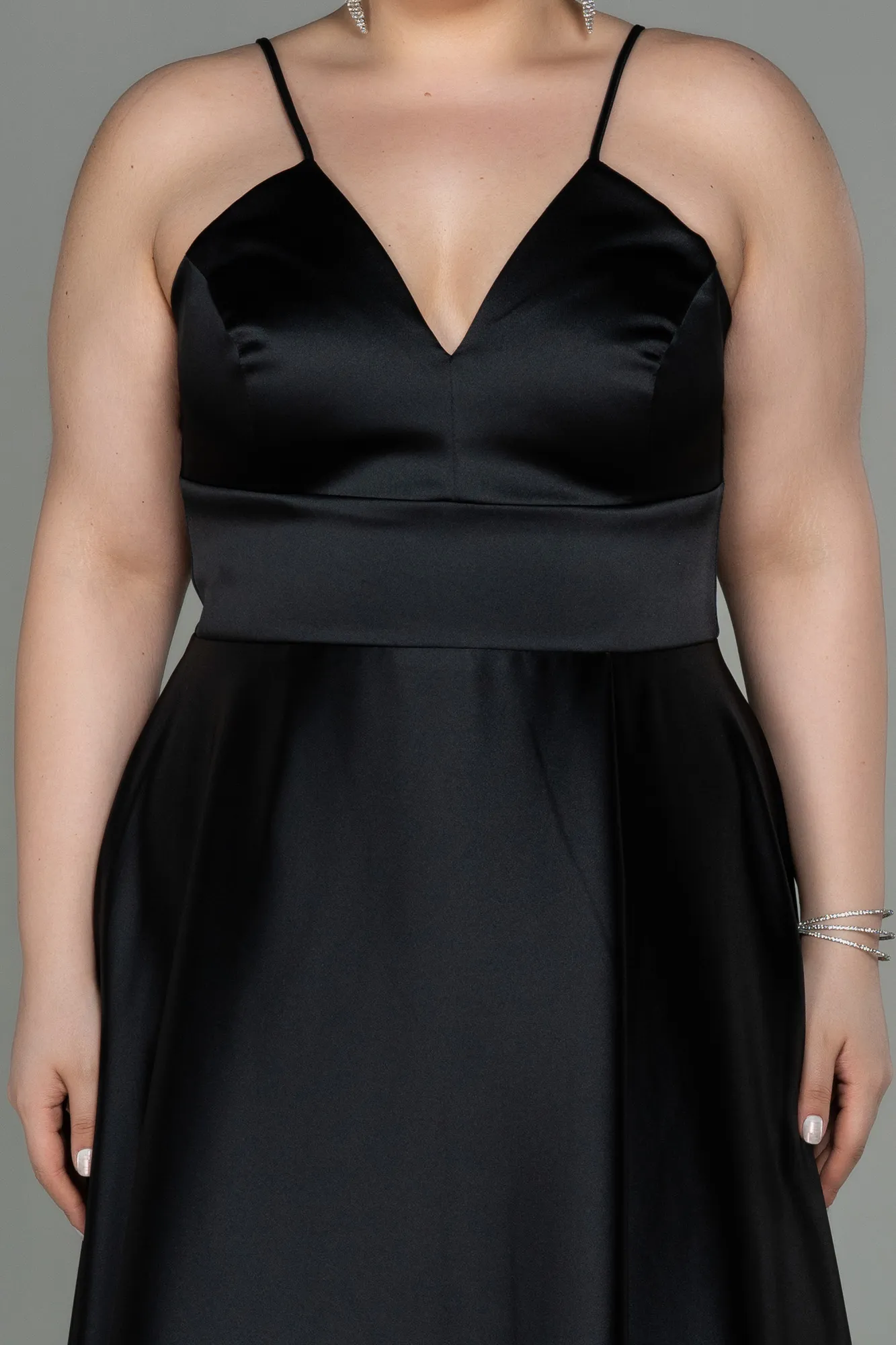 Black-Long Satin Oversized Evening Dress ABU3020