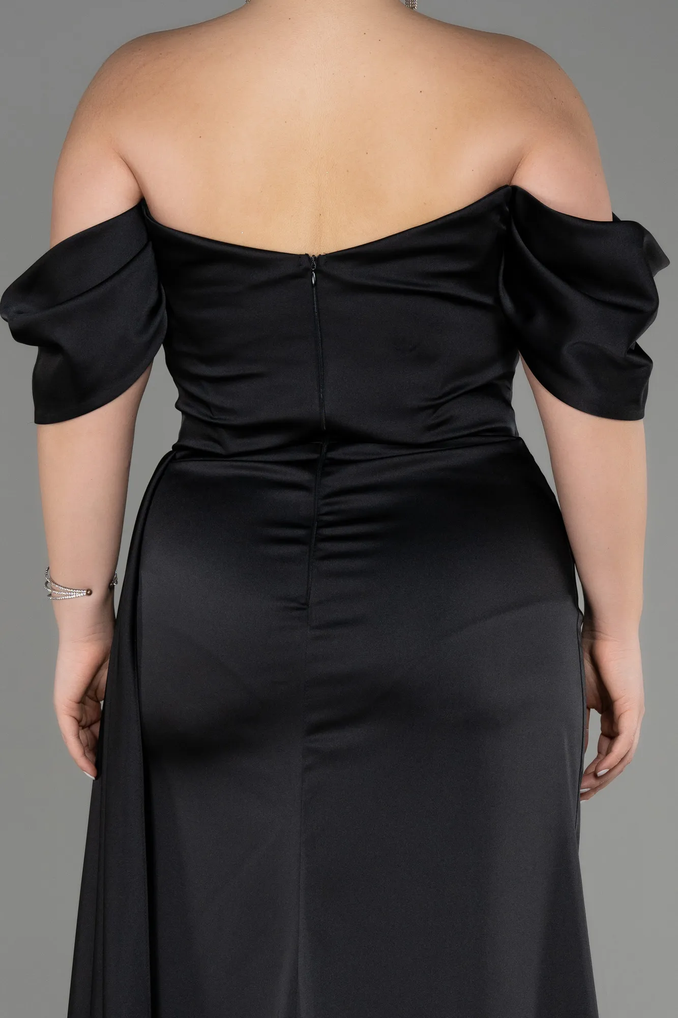 Black-Long Satin Plus Size Engagement Dress ABU3655