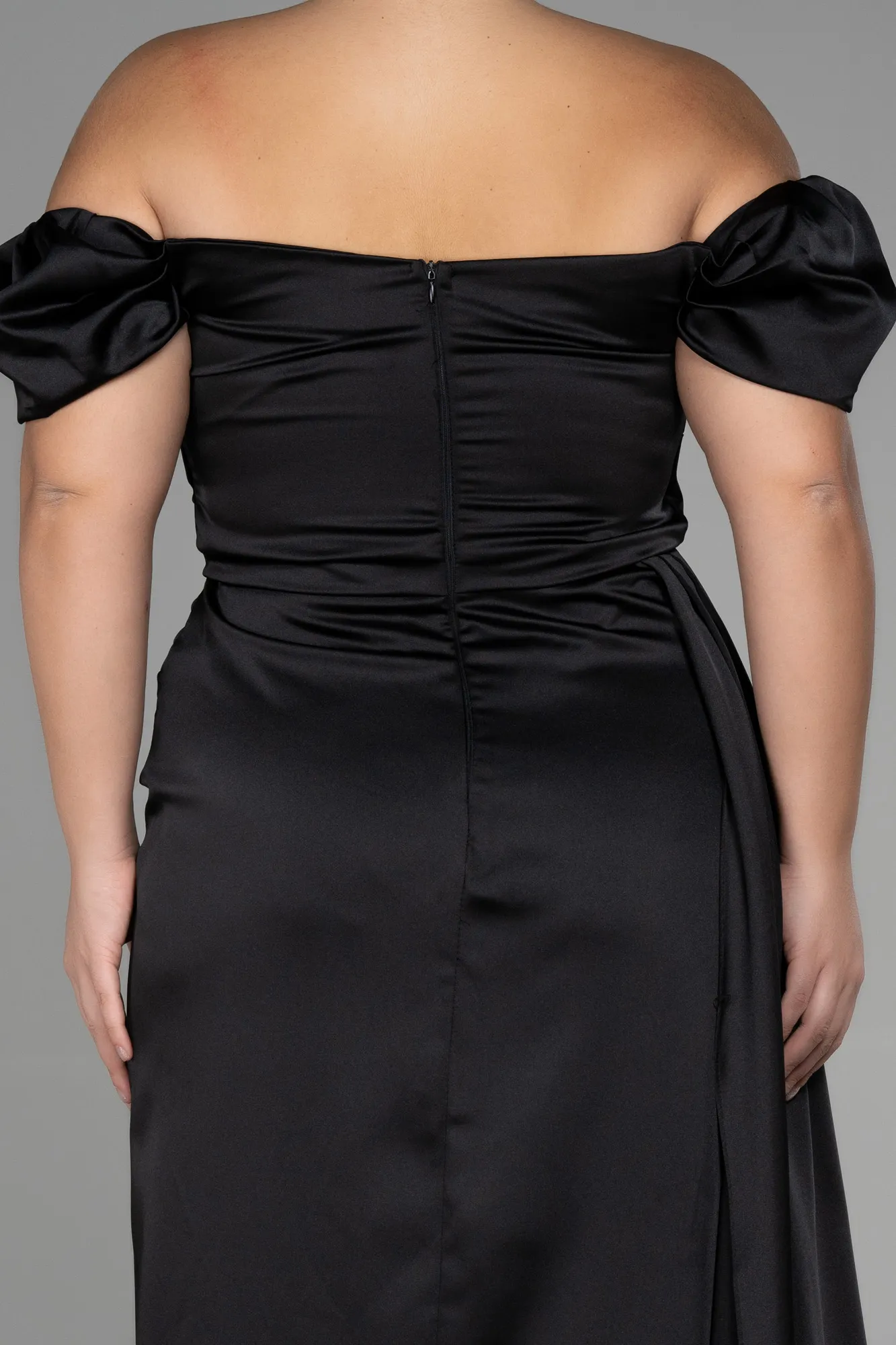 Black-Long Satin Plus Size Evening Dress ABU1626