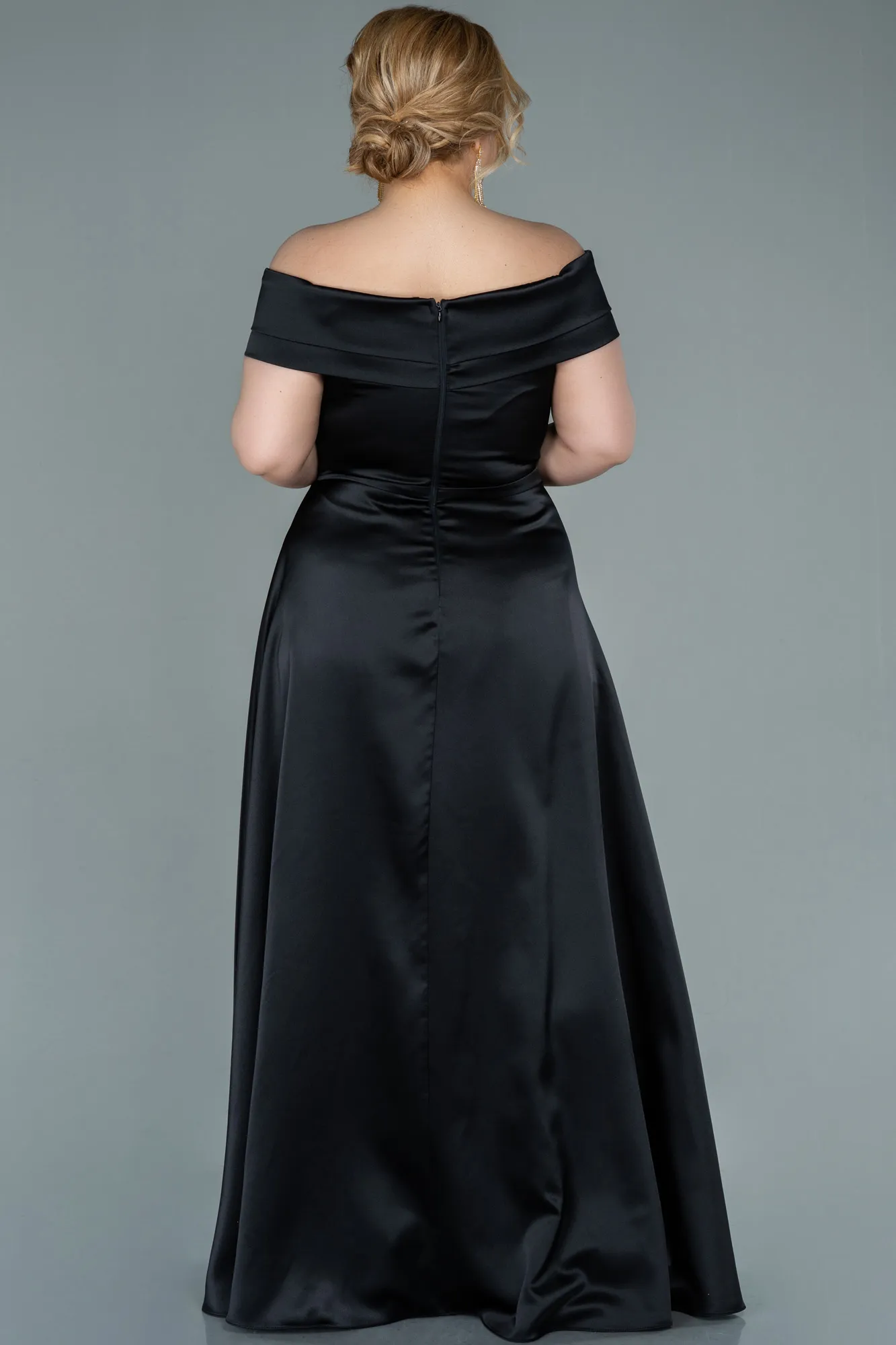 Black-Long Satin Plus Size Evening Dress ABU2355