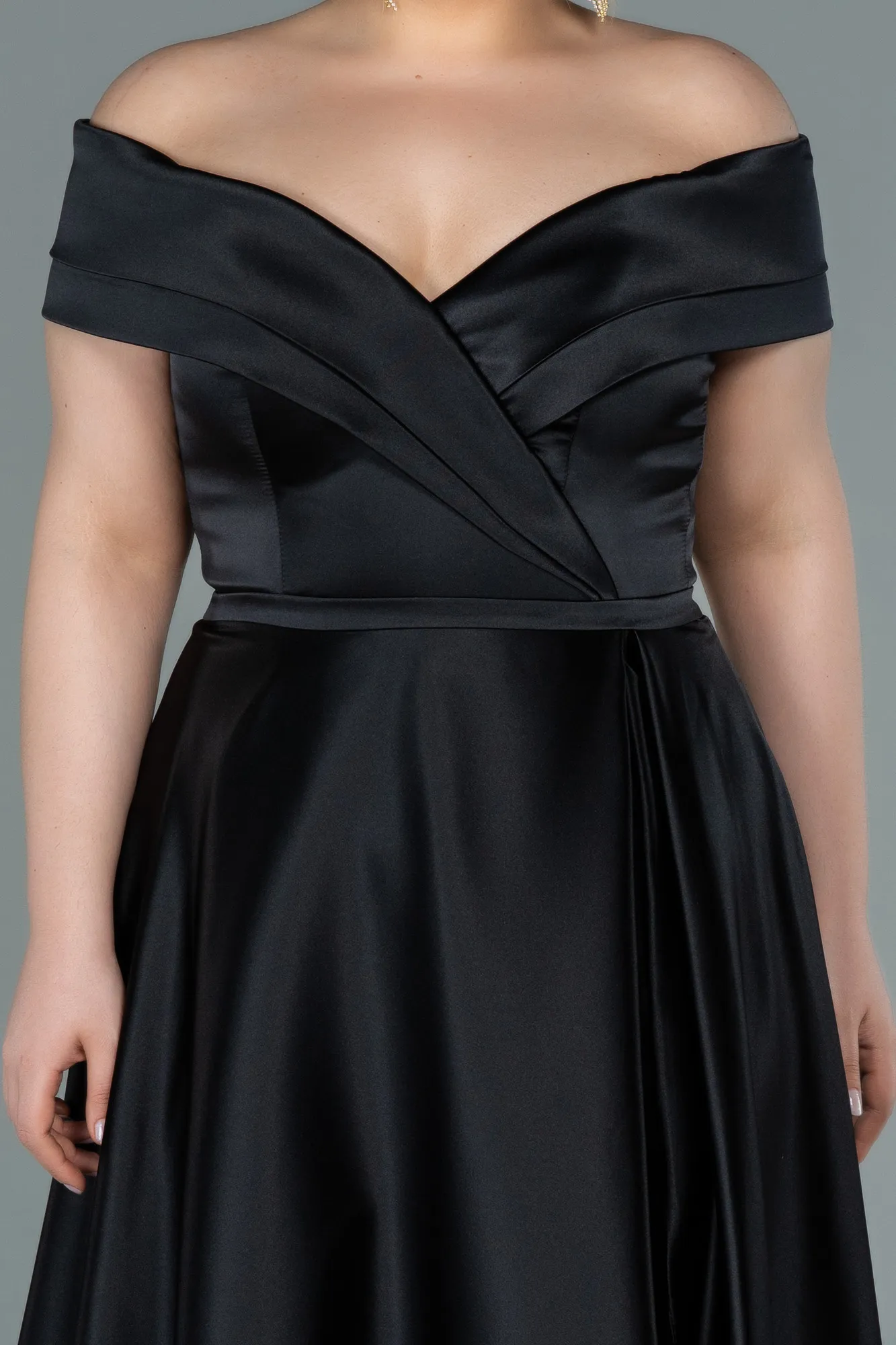 Black-Long Satin Plus Size Evening Dress ABU2355