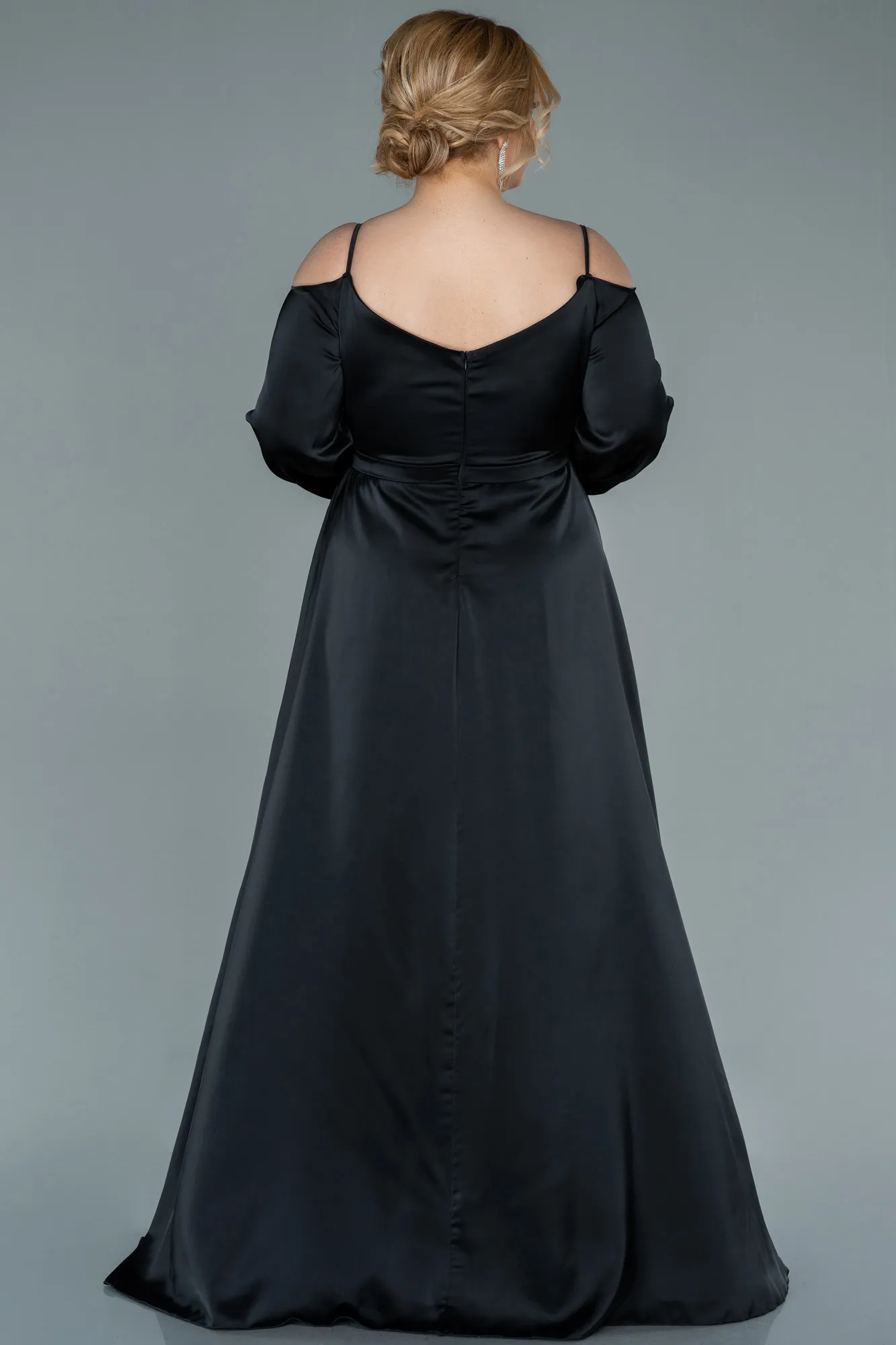 Black-Long Satin Plus Size Evening Dress ABU2358