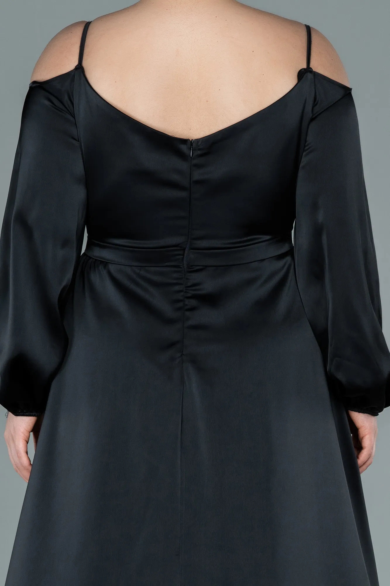 Black-Long Satin Plus Size Evening Dress ABU2358