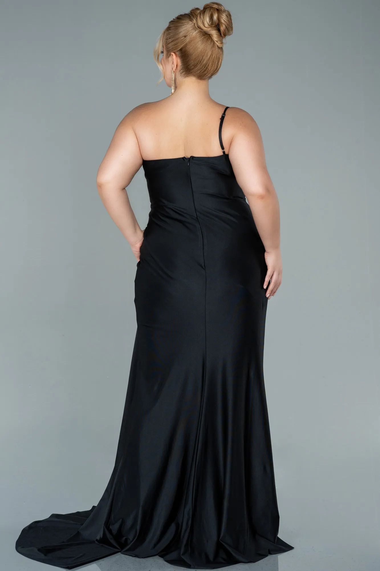 Black-Long Satin Plus Size Evening Dress ABU2532