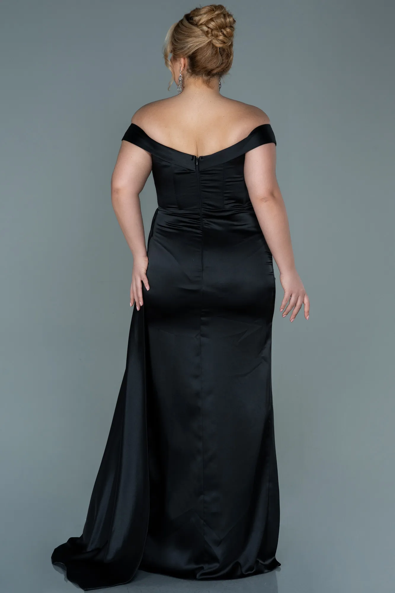 Black-Long Satin Plus Size Evening Dress ABU2561