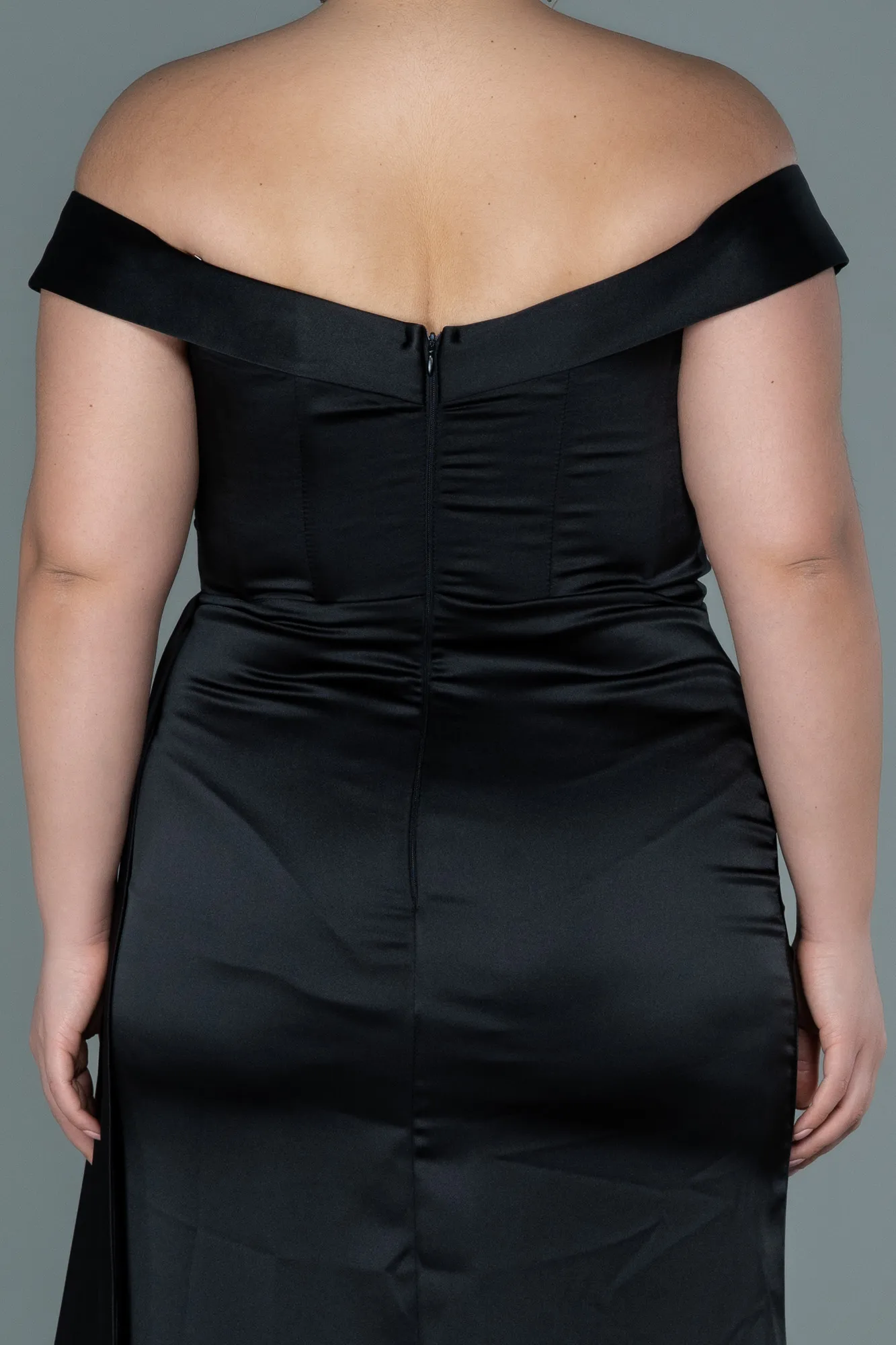 Black-Long Satin Plus Size Evening Dress ABU2561