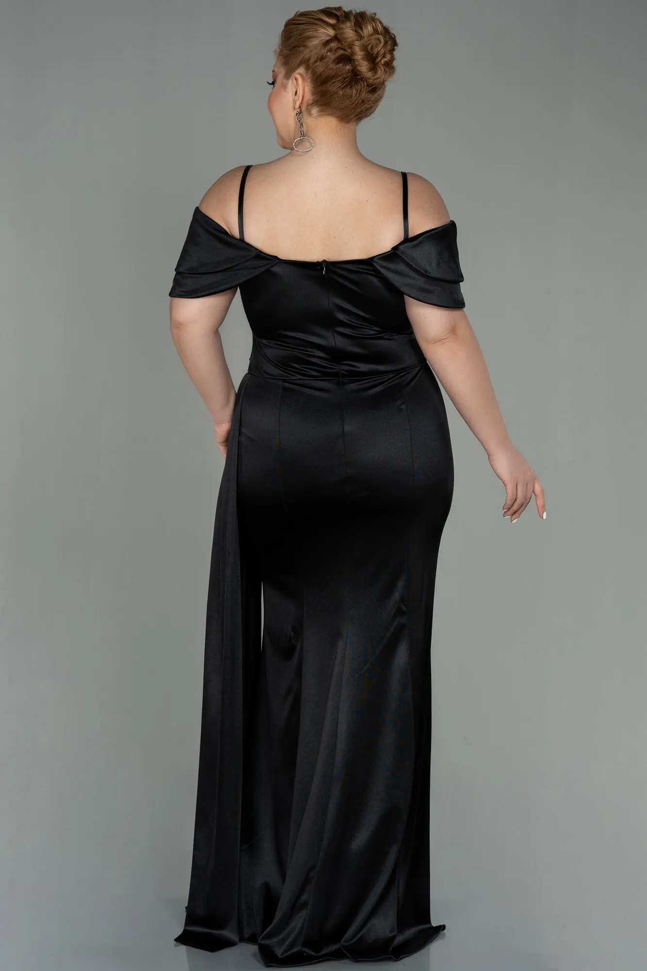 Black-Long Satin Plus Size Evening Dress ABU2855