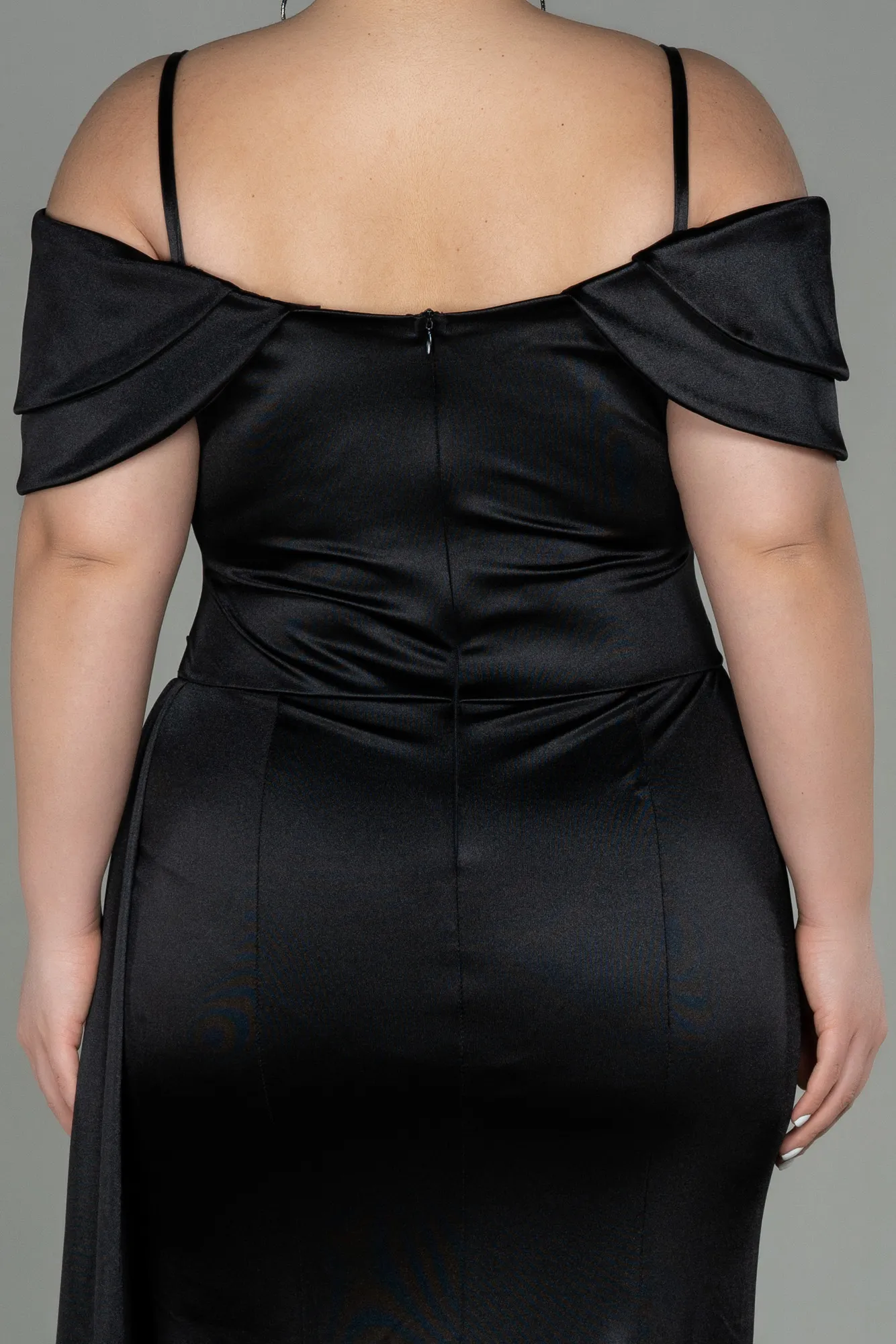 Black-Long Satin Plus Size Evening Dress ABU2855