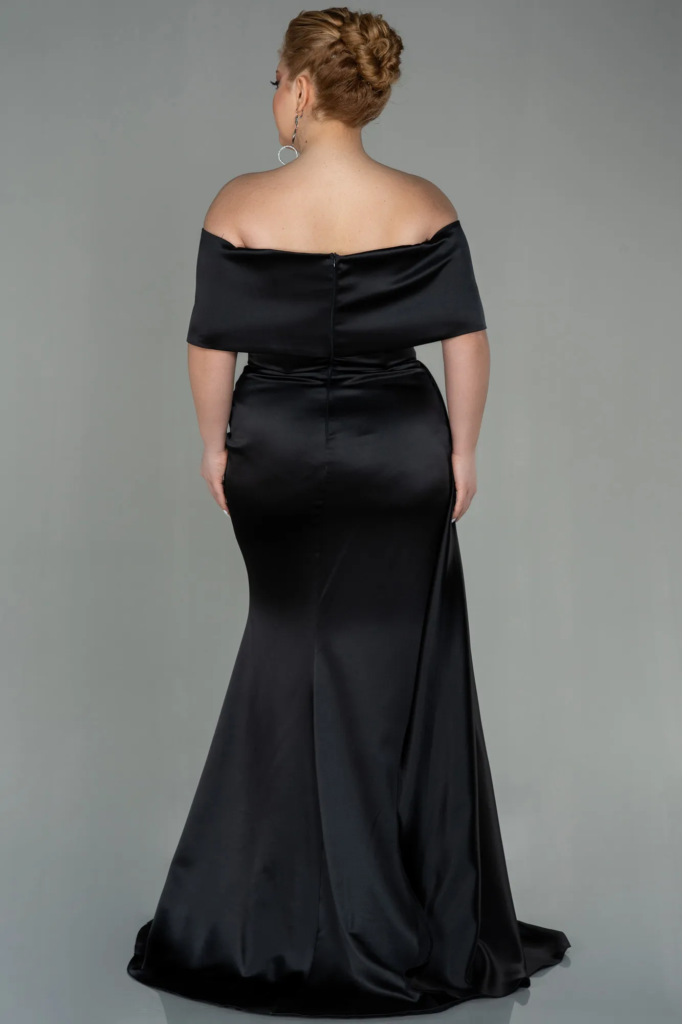 Black-Long Satin Plus Size Evening Dress ABU2873