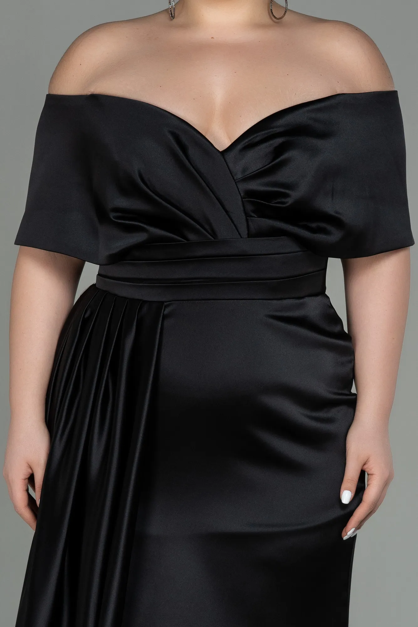 Black-Long Satin Plus Size Evening Dress ABU2873