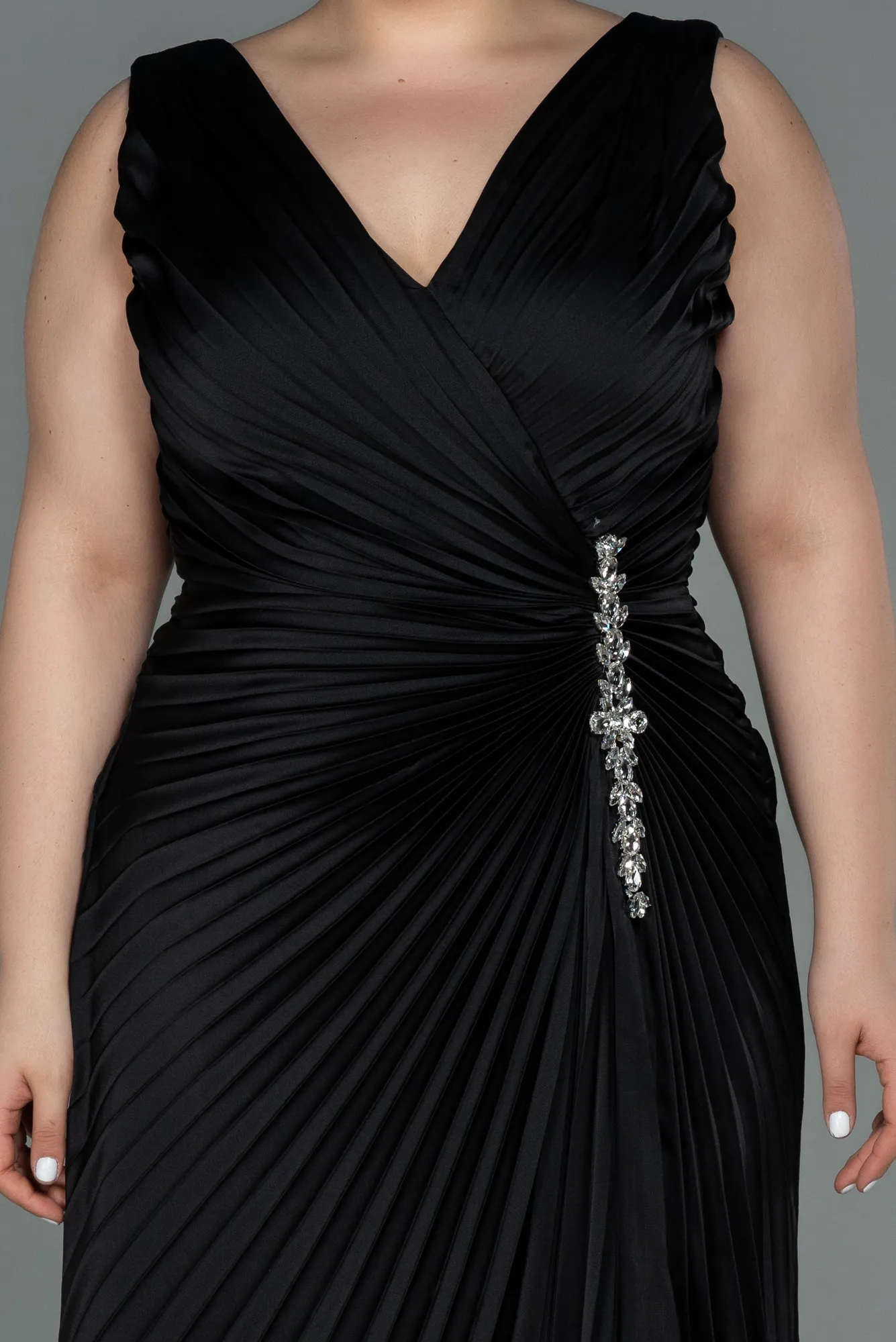 Black-Long Satin Plus Size Evening Dress ABU3076