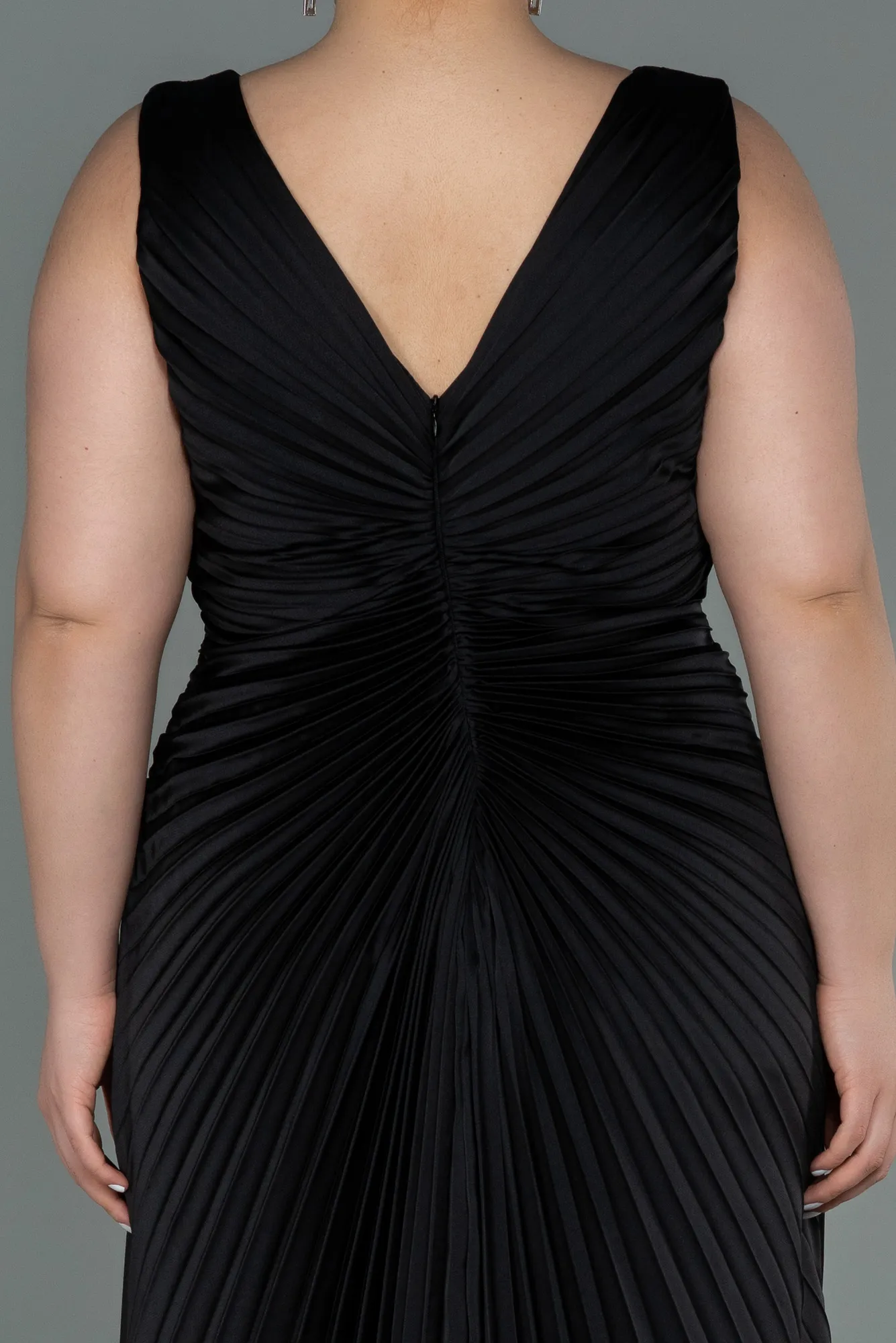 Black-Long Satin Plus Size Evening Dress ABU3076