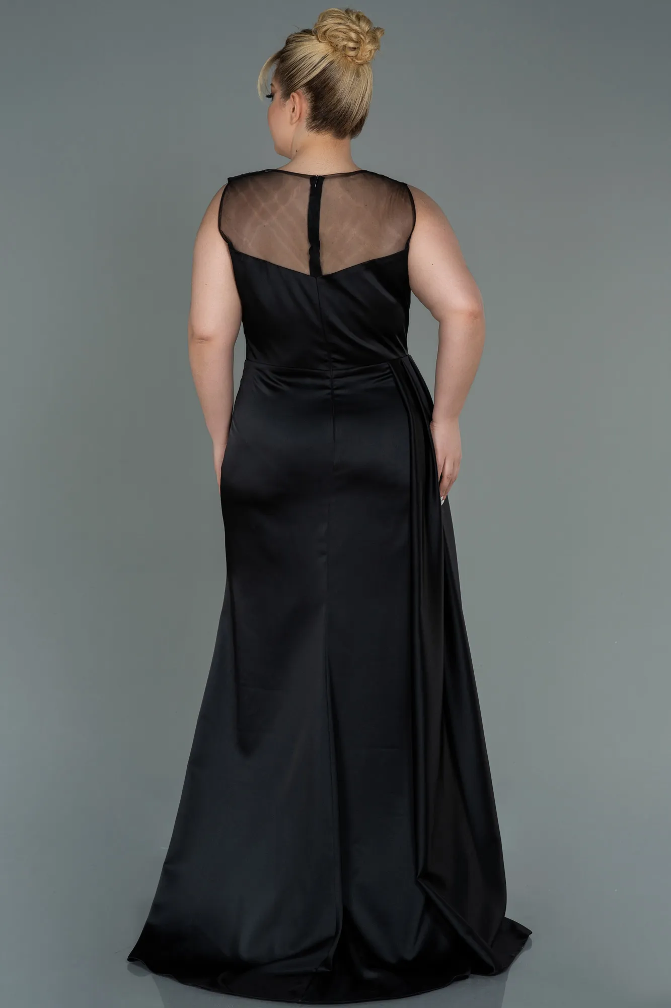 Black-Long Satin Plus Size Evening Dress ABU3125