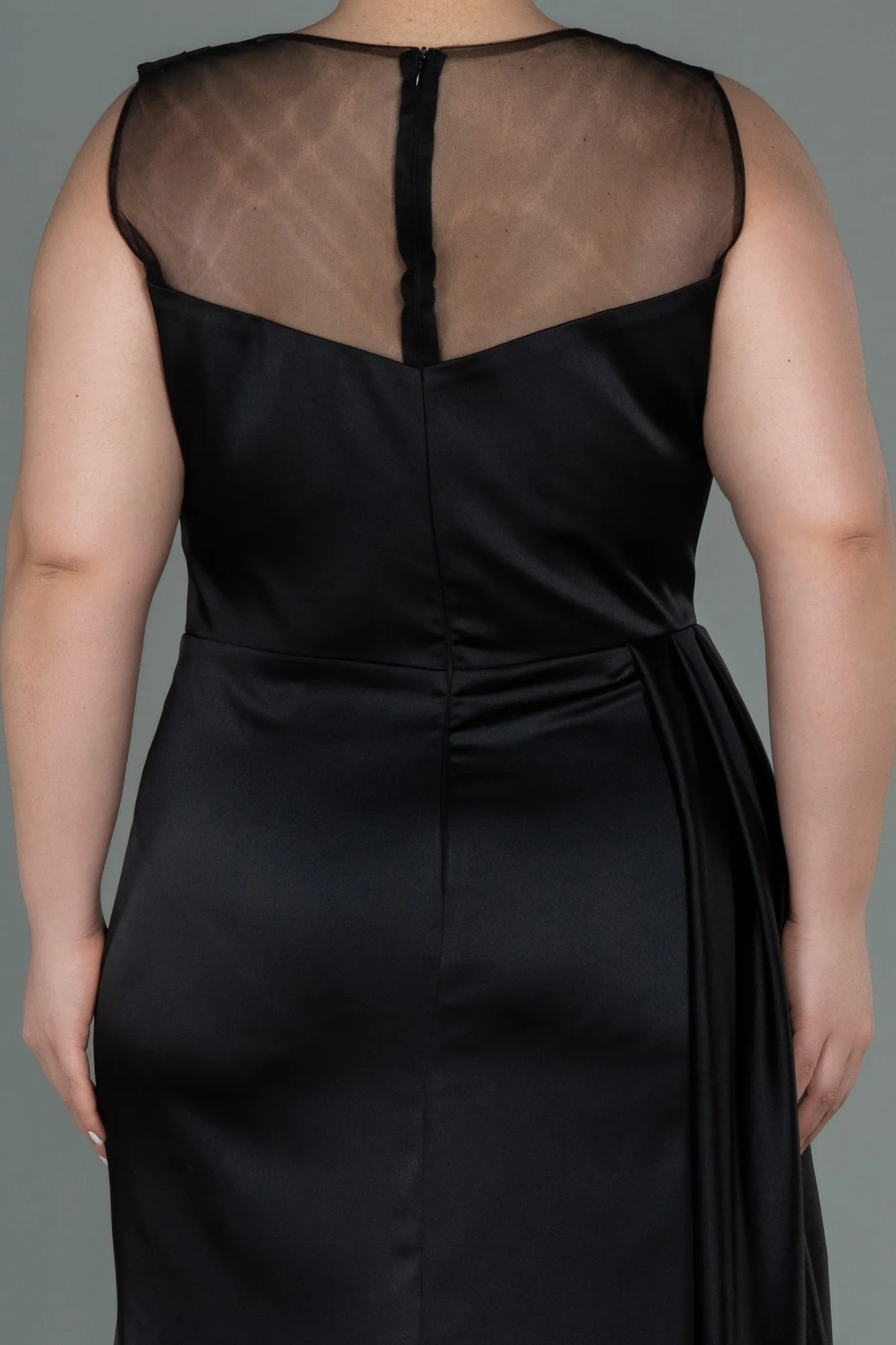 Black-Long Satin Plus Size Evening Dress ABU3125