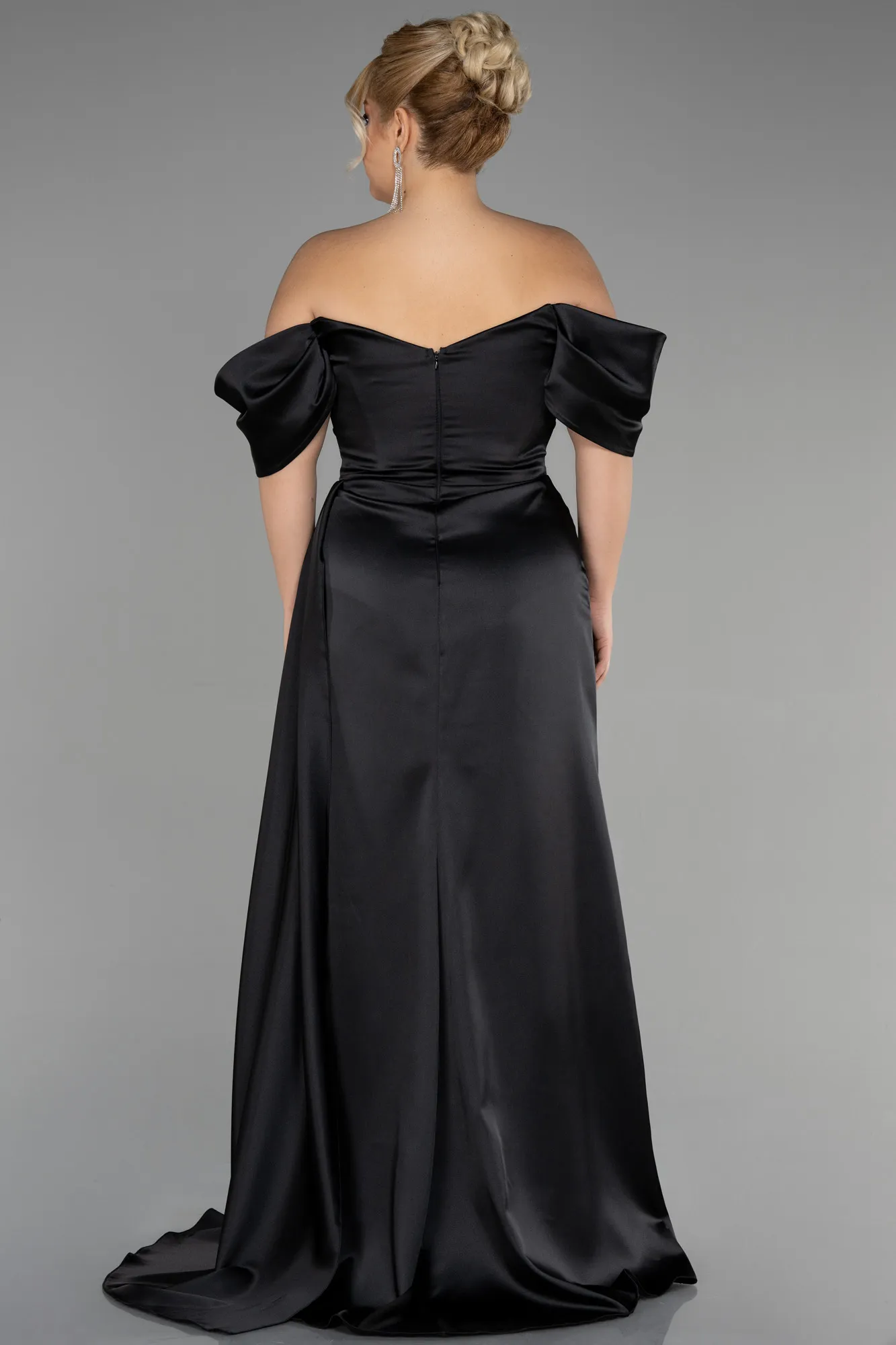 Black-Long Satin Plus Size Evening Dress ABU3469