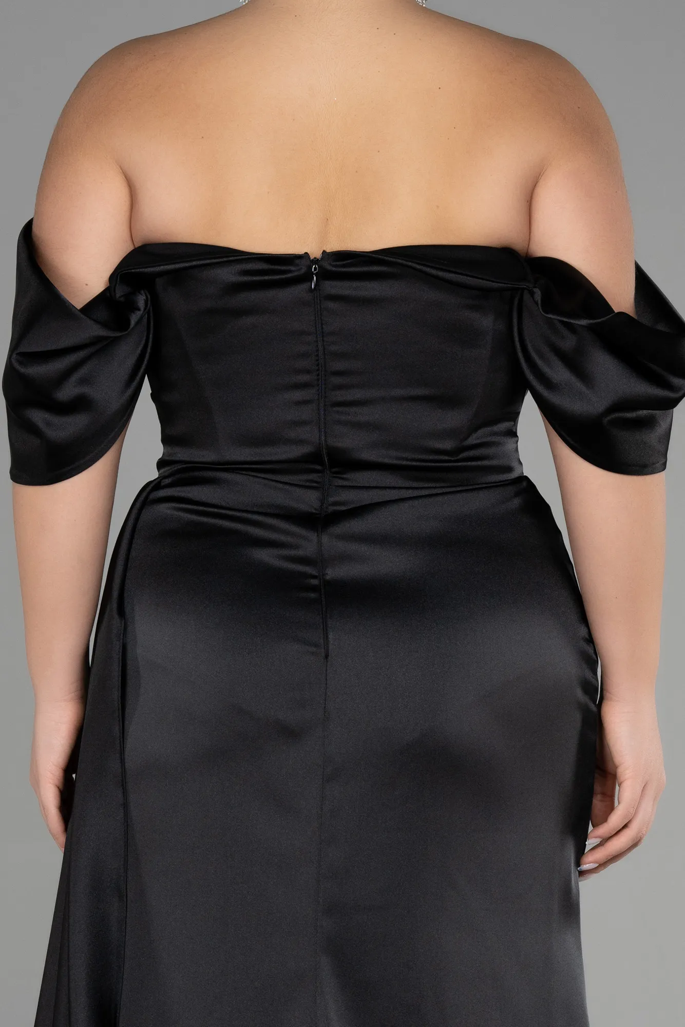 Black-Long Satin Plus Size Evening Dress ABU3469