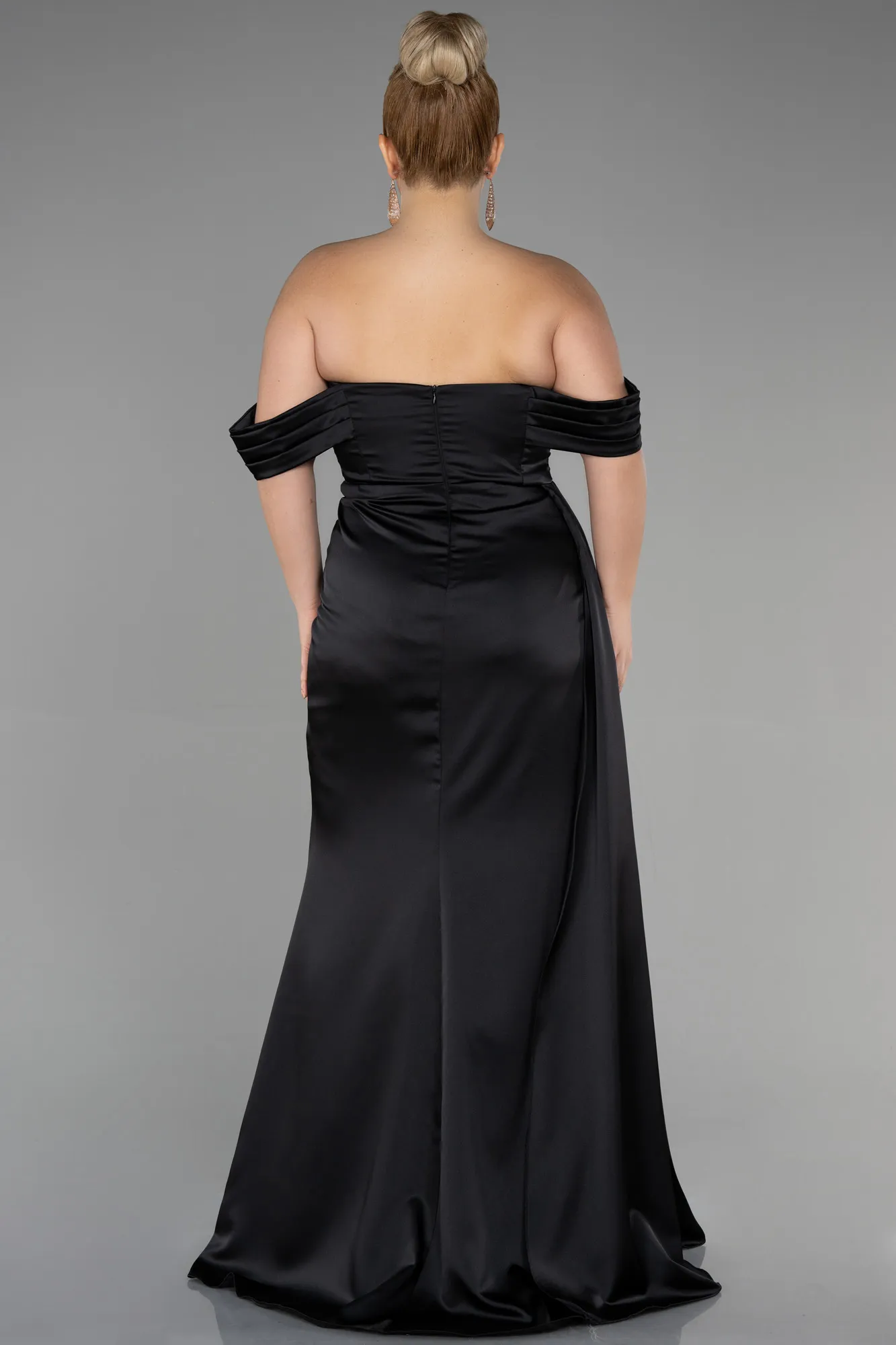 Black-Long Satin Plus Size Evening Dress ABU3515