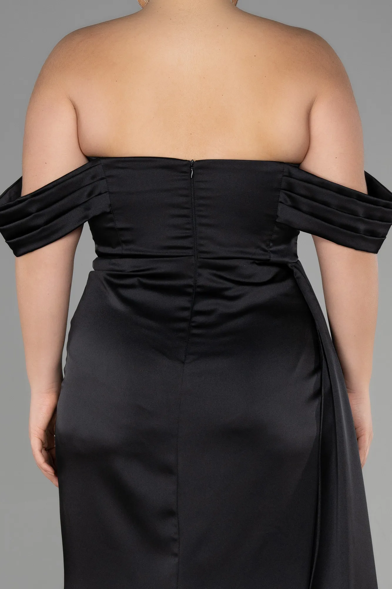 Black-Long Satin Plus Size Evening Dress ABU3515