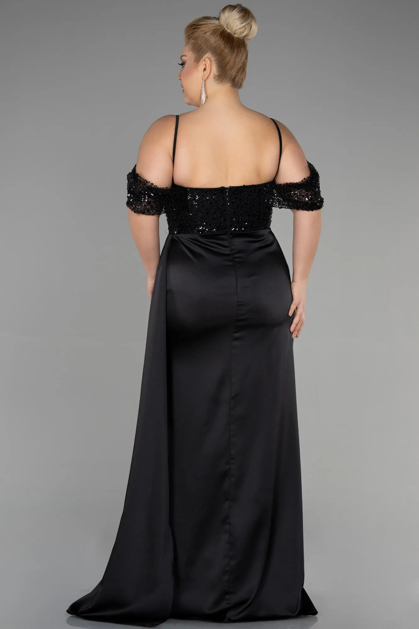 Black-Long Satin Plus Size Evening Dress ABU3522