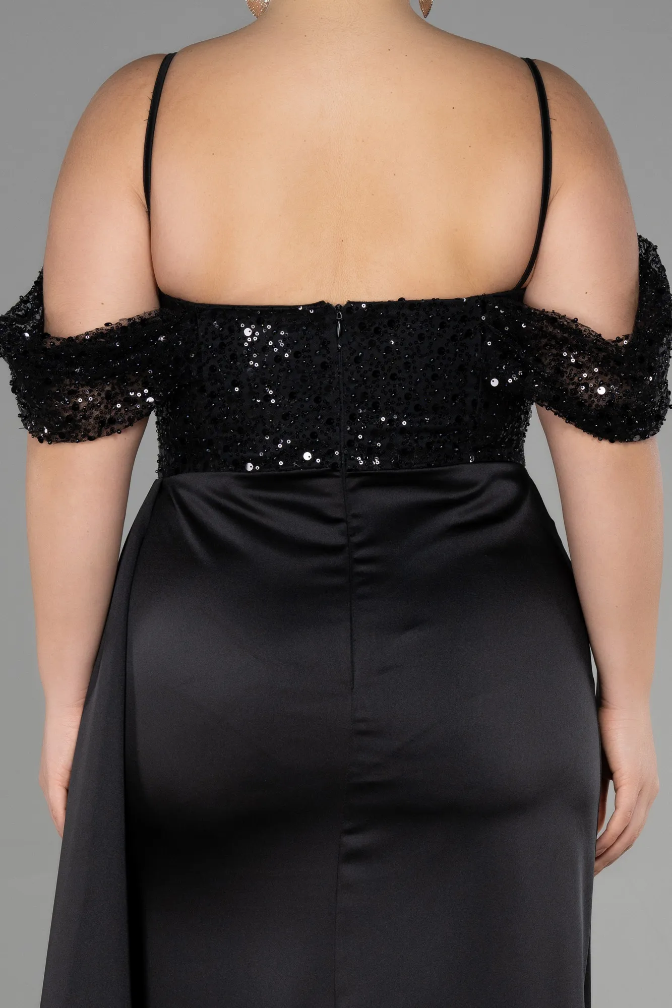 Black-Long Satin Plus Size Evening Dress ABU3522