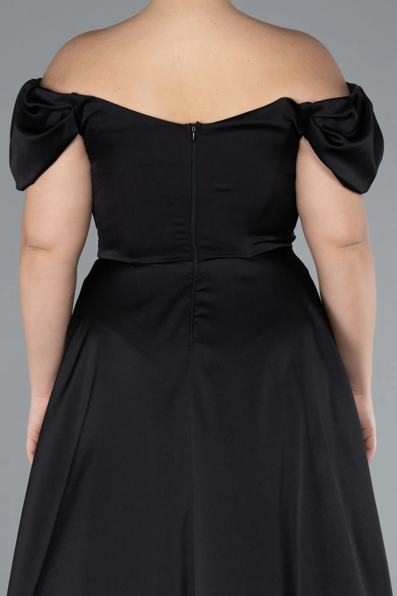 Black-Long Satin Plus Size Evening Dress ABU4576