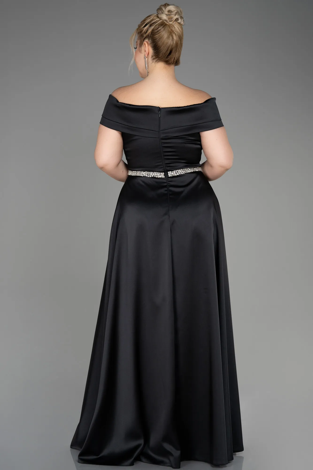 Black-Long Satin Plus Size Wedding Dress ABU3801