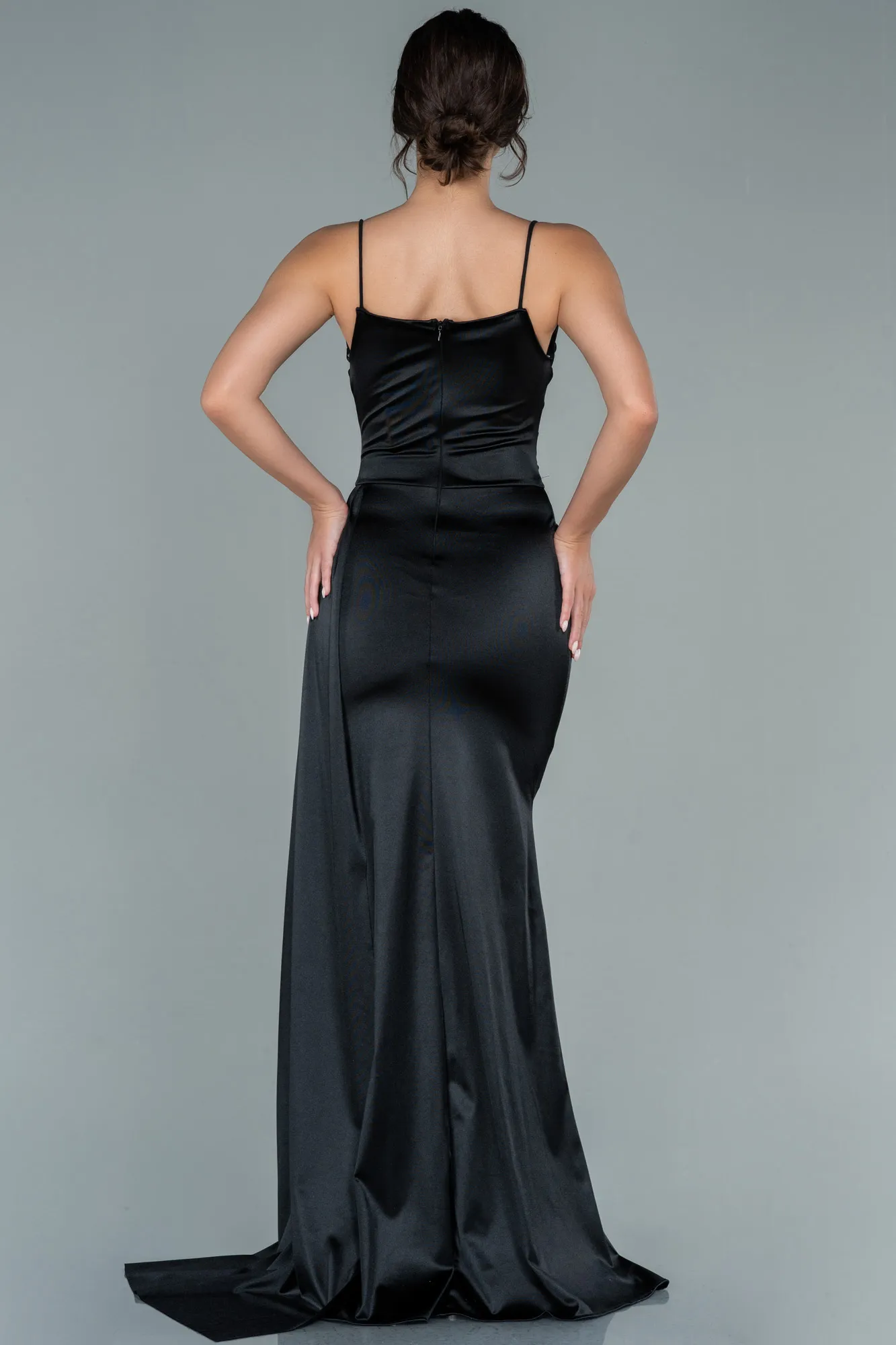 Black-Long Satin Prom Gown ABU2539
