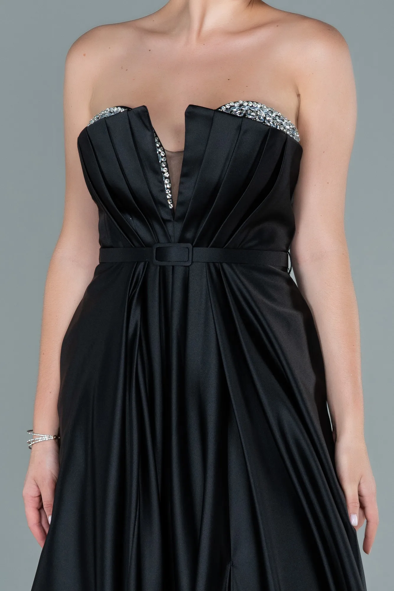 Black-Long Satin Prom Gown ABU2543