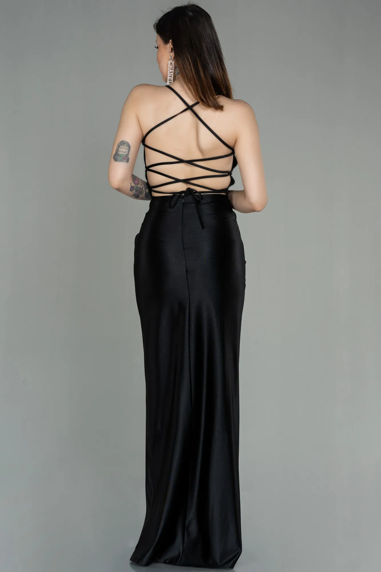 Black-Long Satin Prom Gown ABU2800