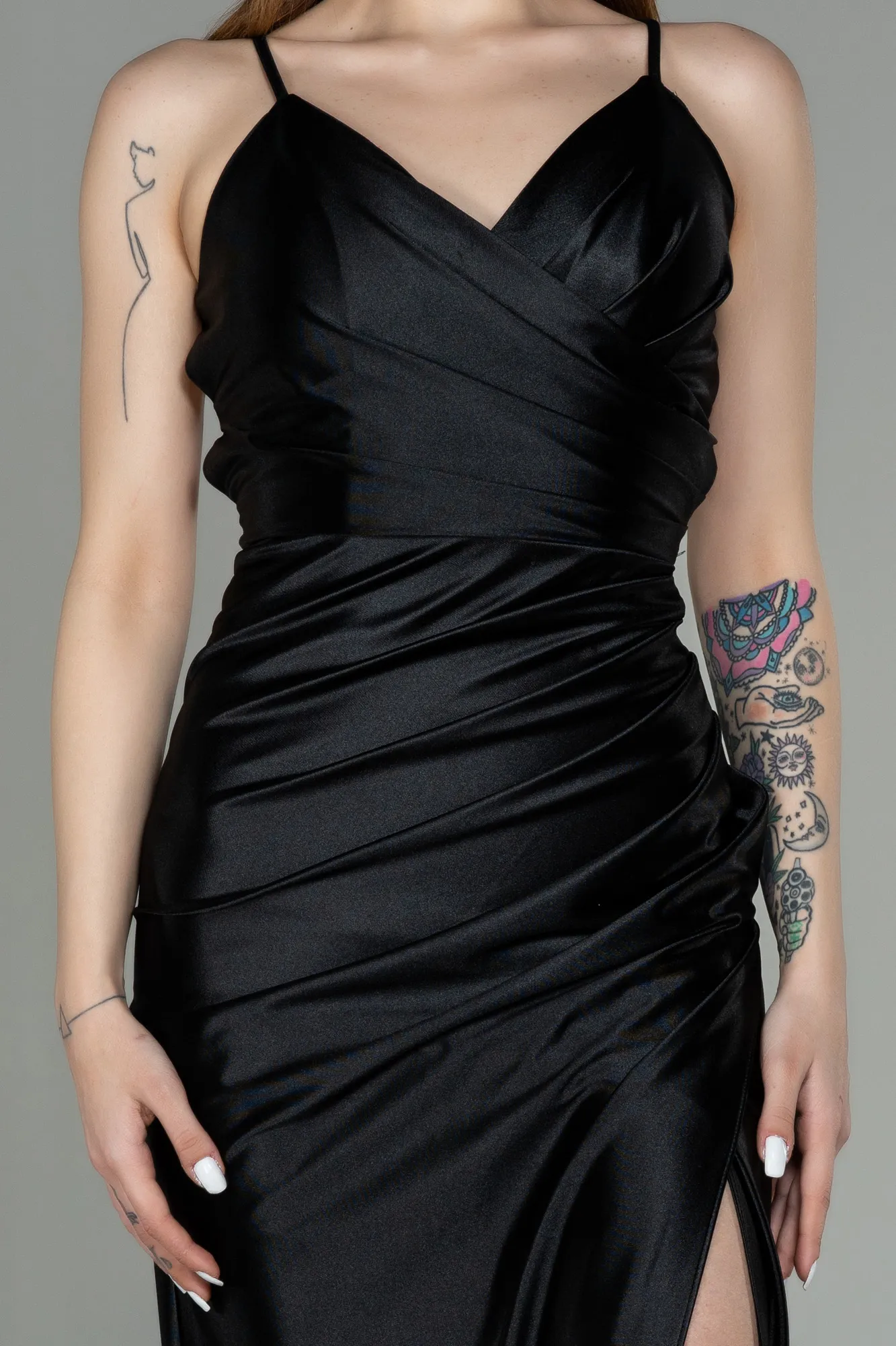 Black-Long Satin Prom Gown ABU2800