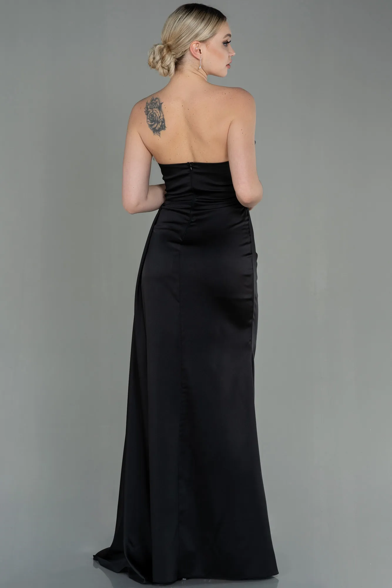 Black-Long Satin Prom Gown ABU2965