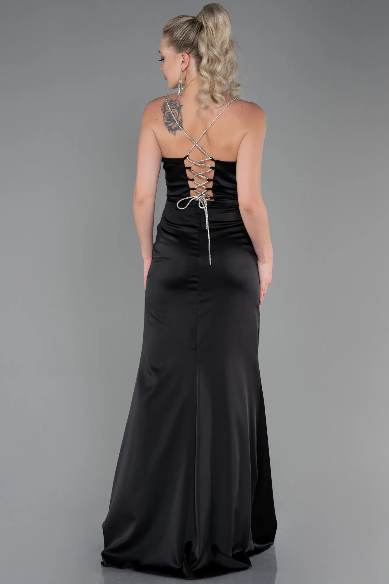 Black-Long Satin Prom Gown ABU3094