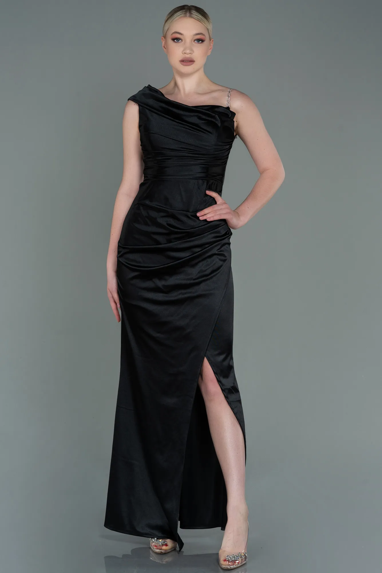 Black-Long Satin Prom Gown ABU3138