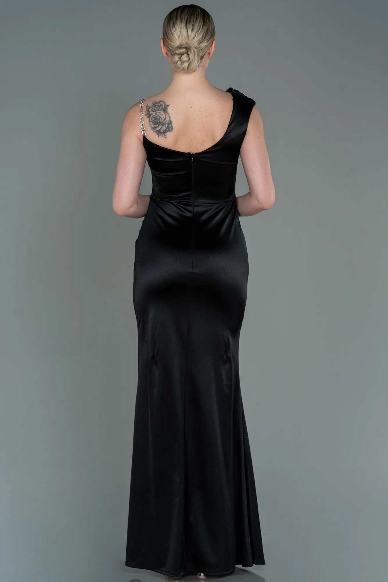 Black-Long Satin Prom Gown ABU3138