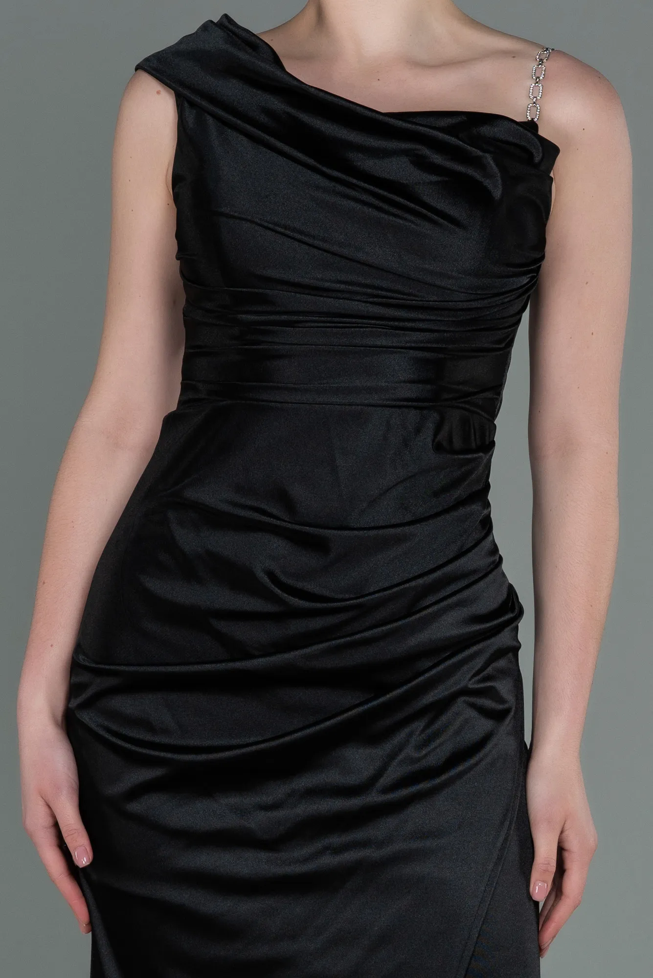 Black-Long Satin Prom Gown ABU3138