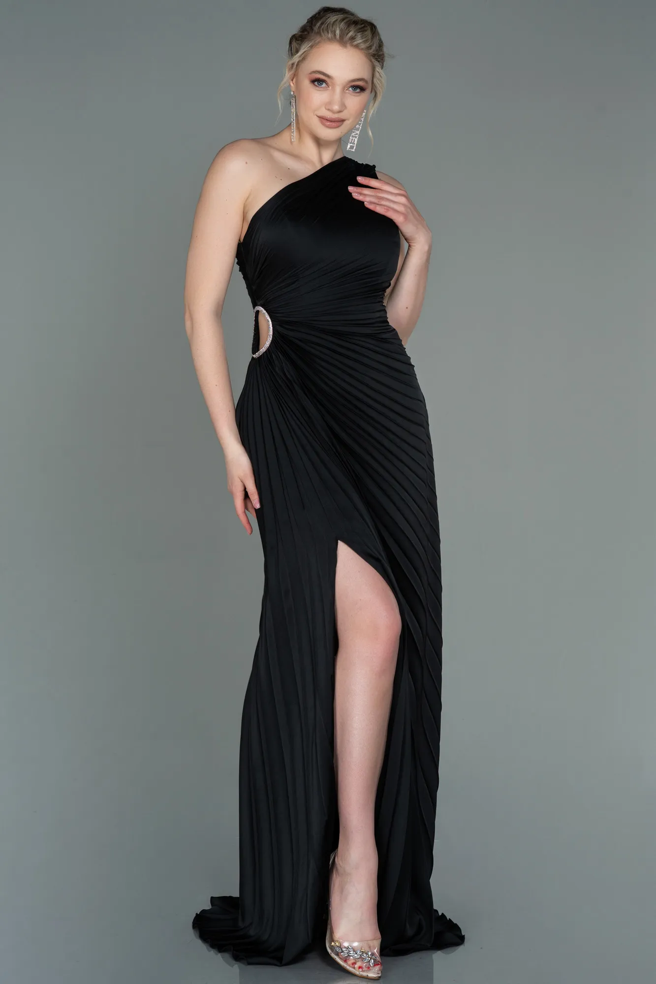 Black-Long Satin Prom Gown ABU3159