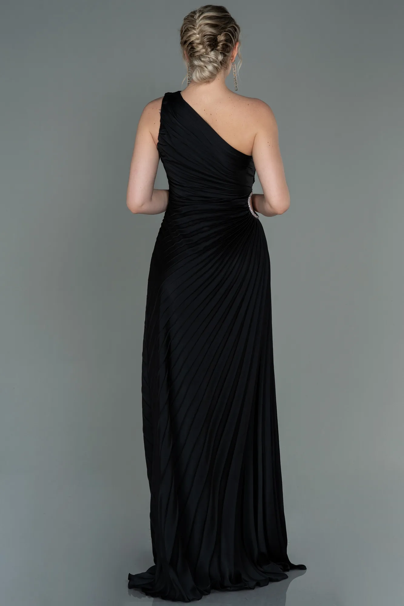 Black-Long Satin Prom Gown ABU3159