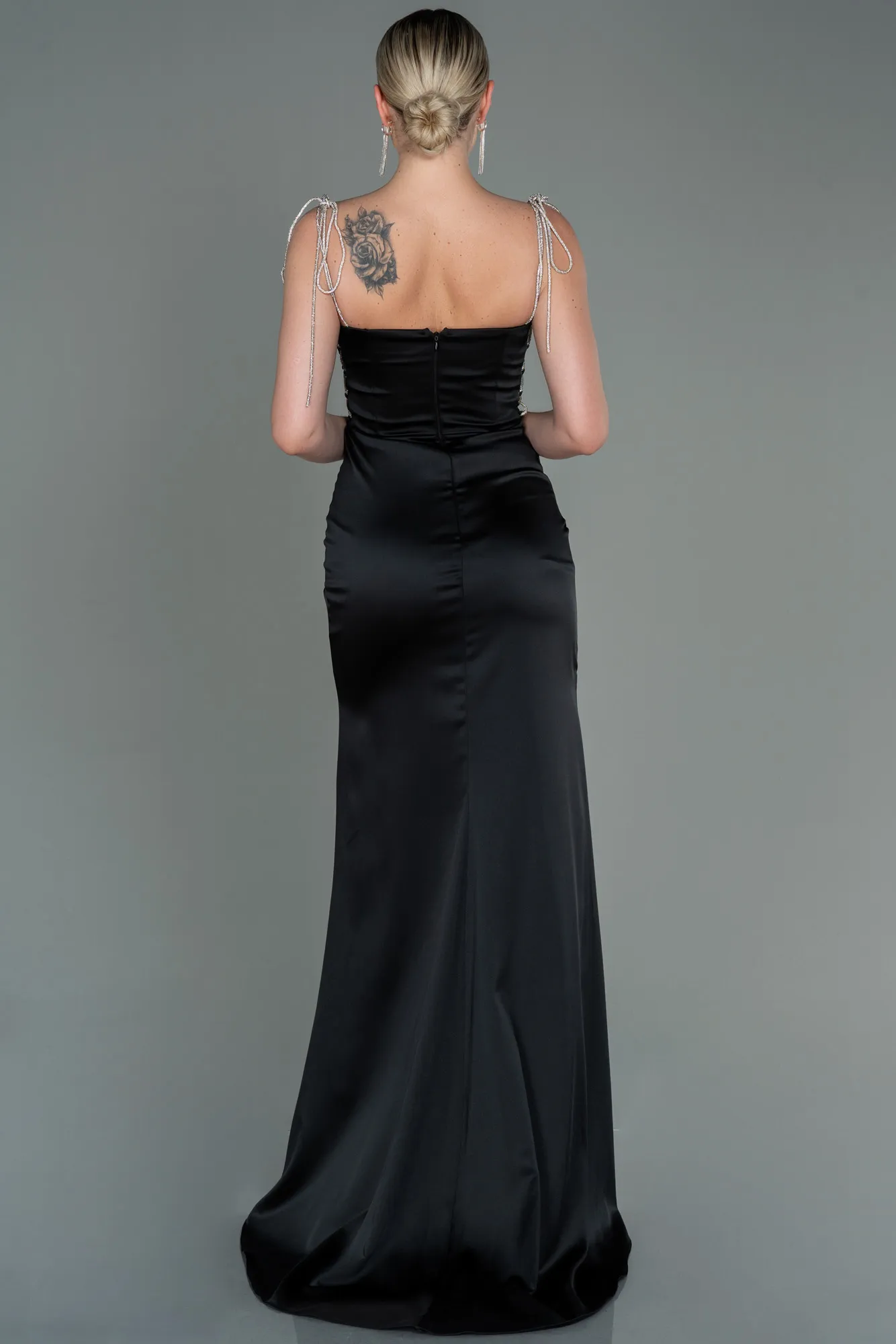 Black-Long Satin Prom Gown ABU3198