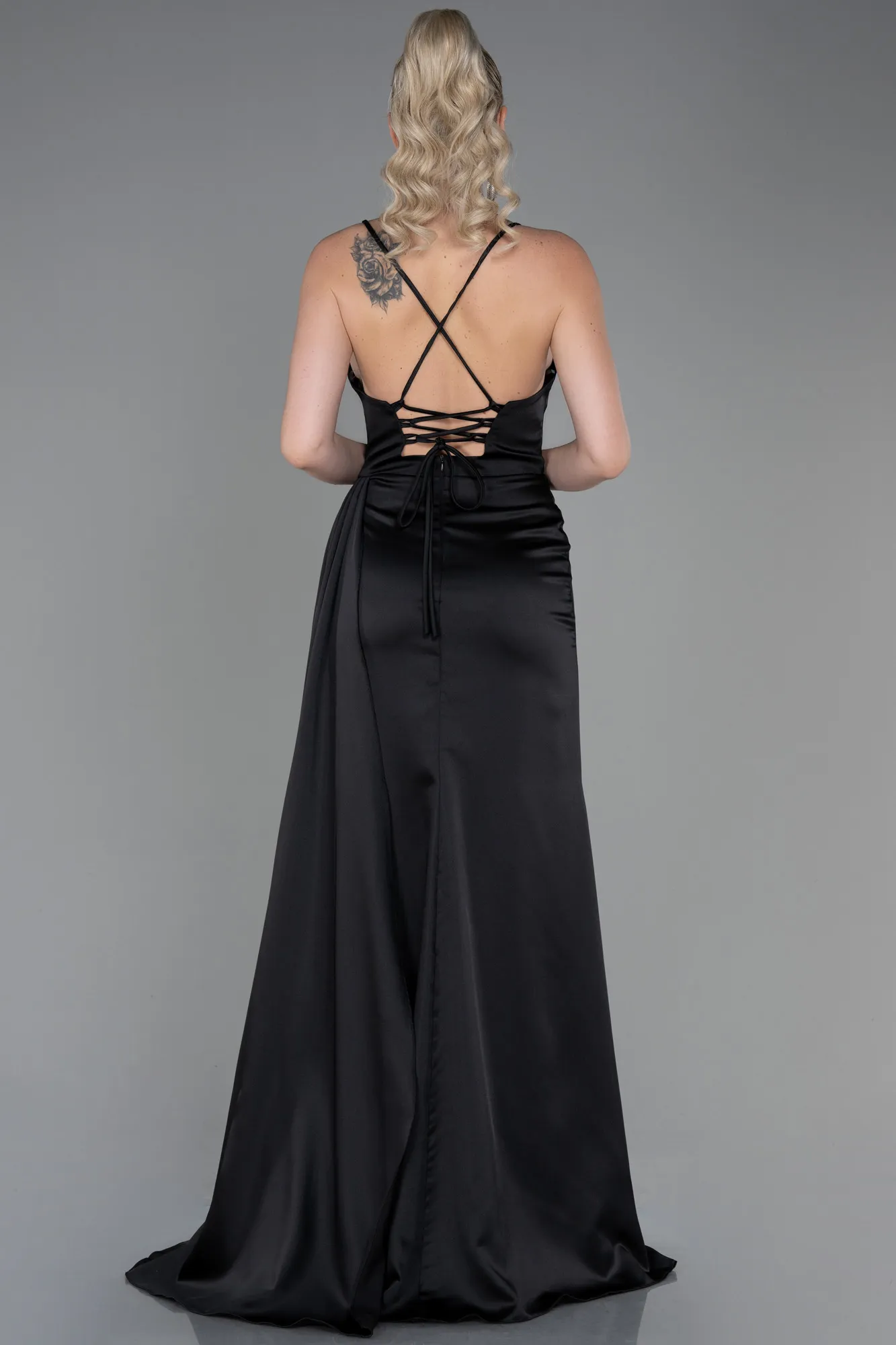 Black-Long Satin Prom Gown ABU3267