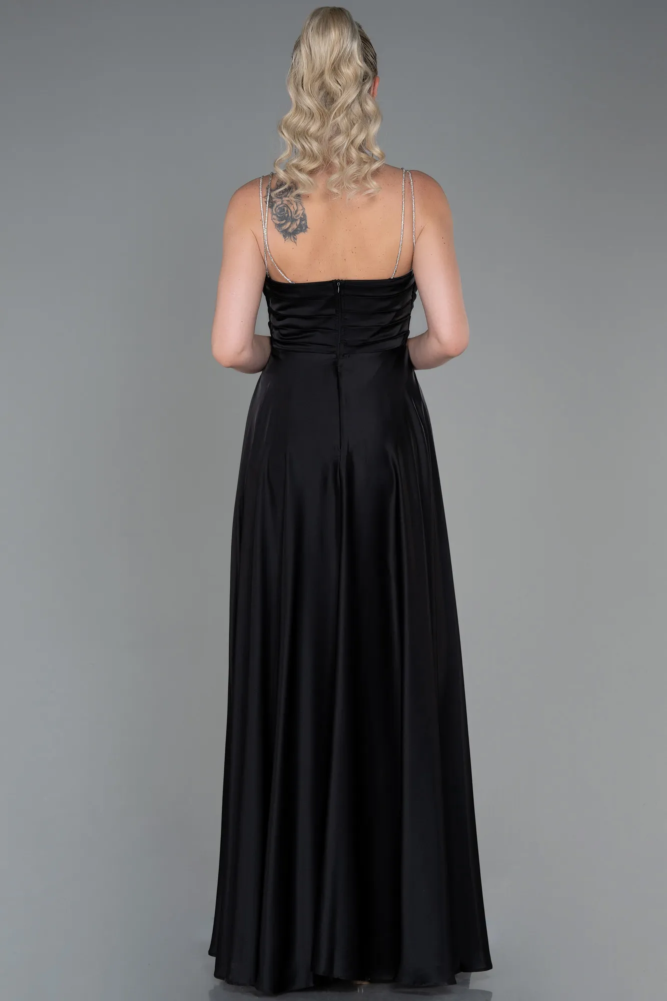 Black-Long Satin Prom Gown ABU3275