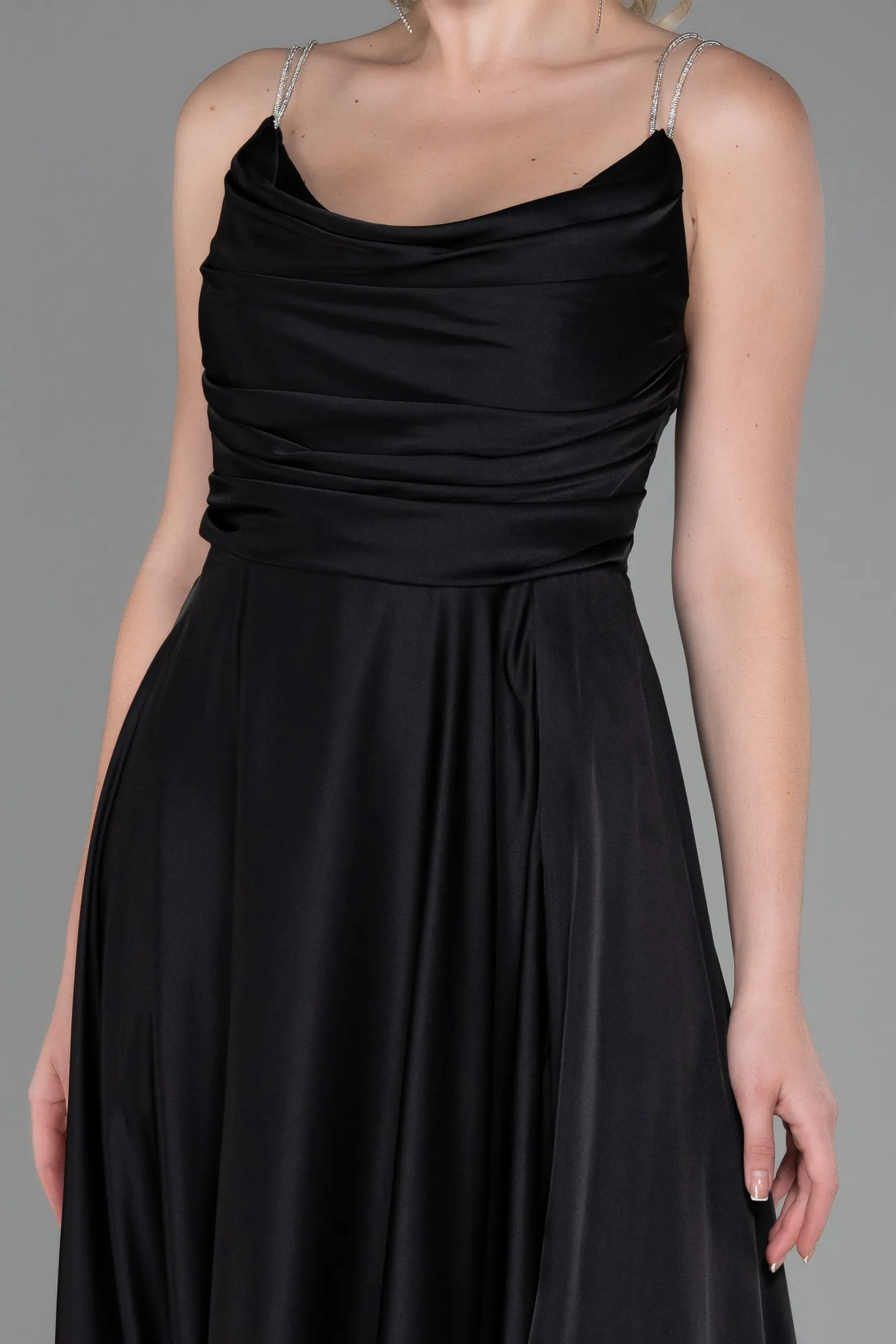 Black-Long Satin Prom Gown ABU3275