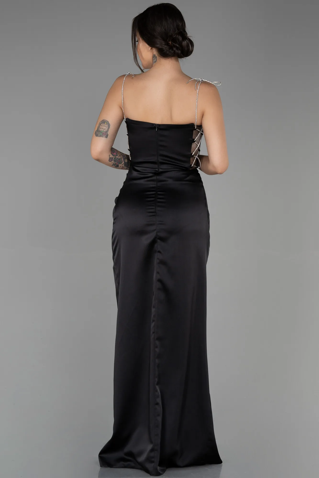 Black-Long Satin Prom Gown ABU3329