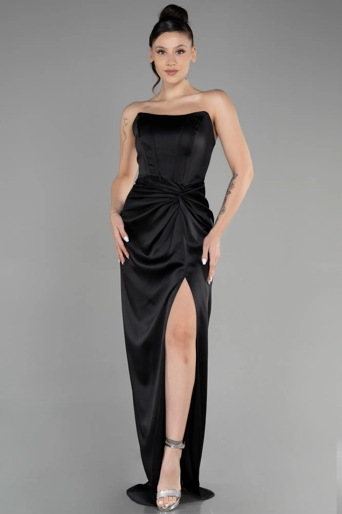 Black-Long Satin Prom Gown ABU3474
