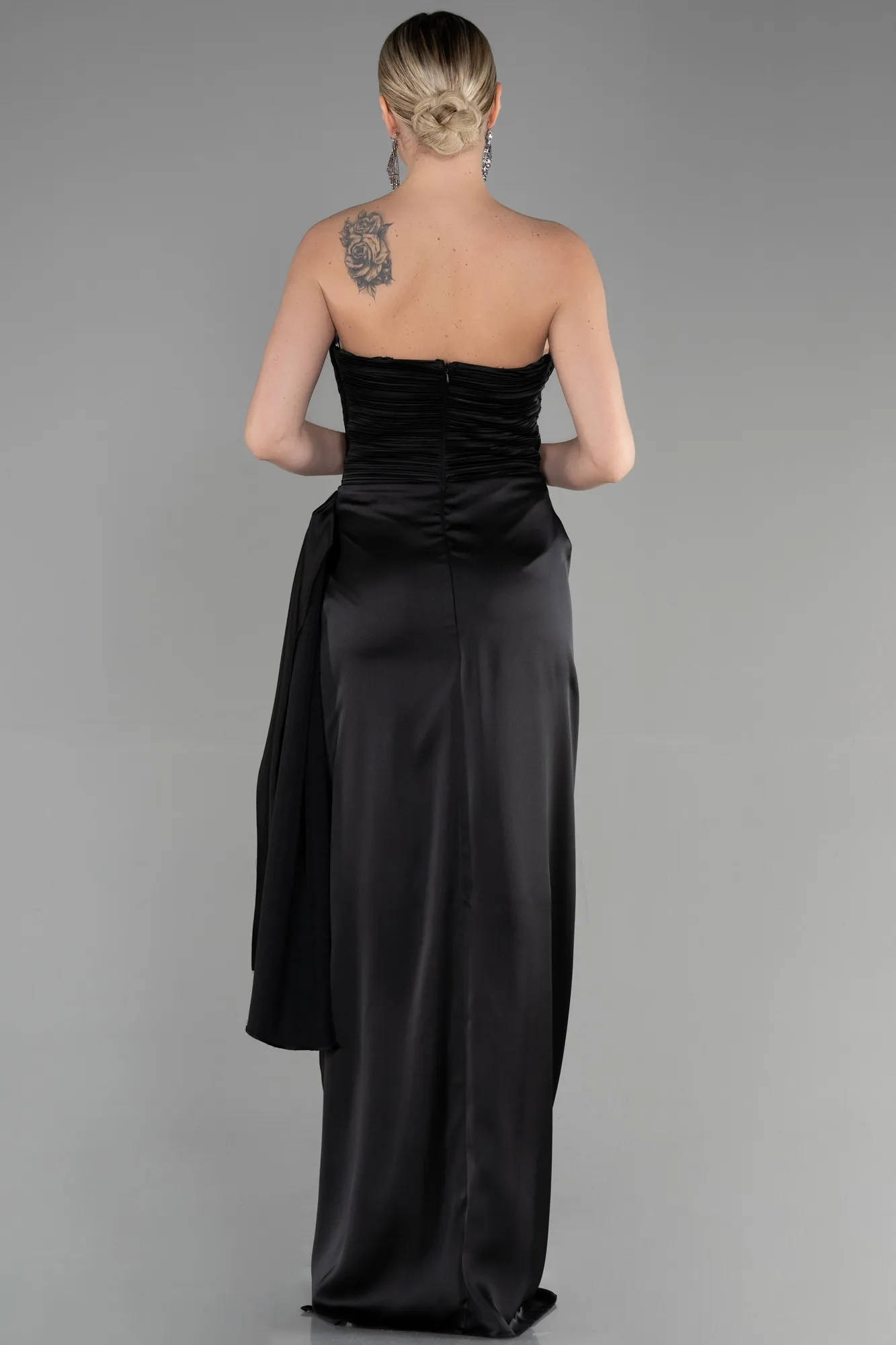 Black-Long Satin Prom Gown ABU3482