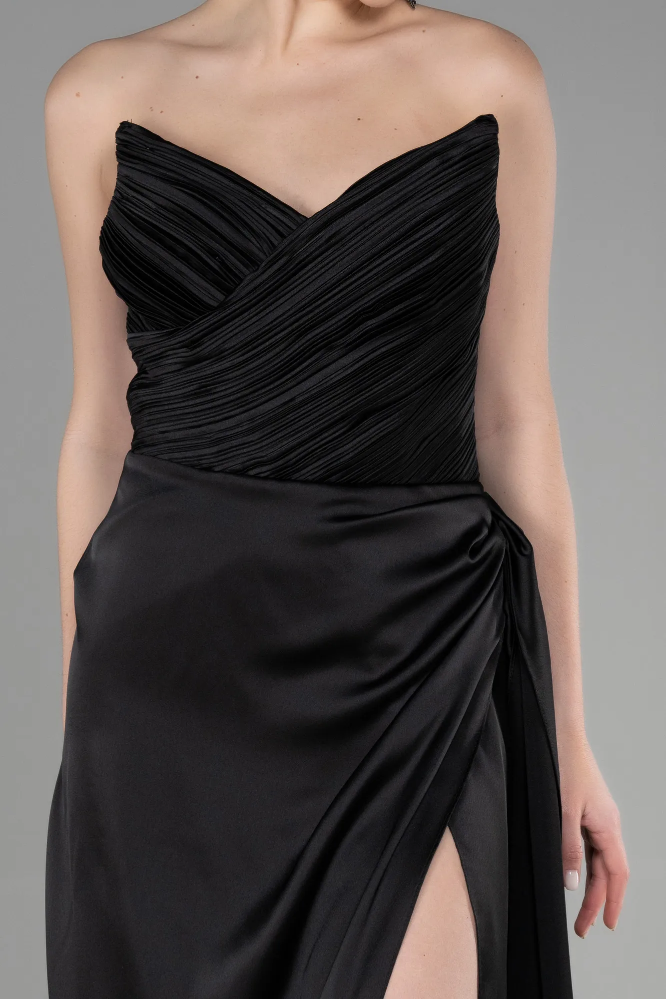 Black-Long Satin Prom Gown ABU3482