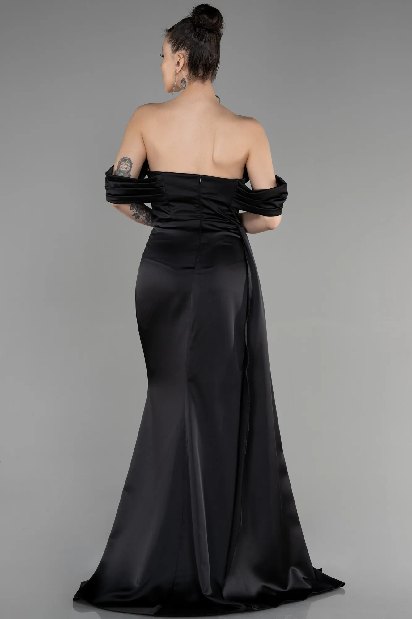 Black-Long Satin Prom Gown ABU3514