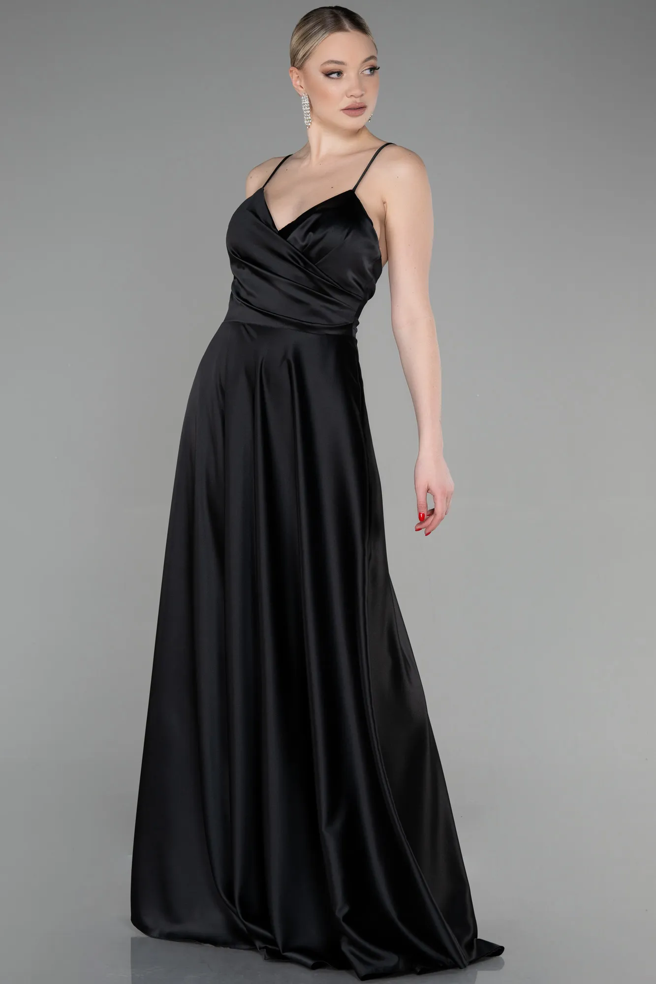 Black-Long Satin Prom Gown ABU3610