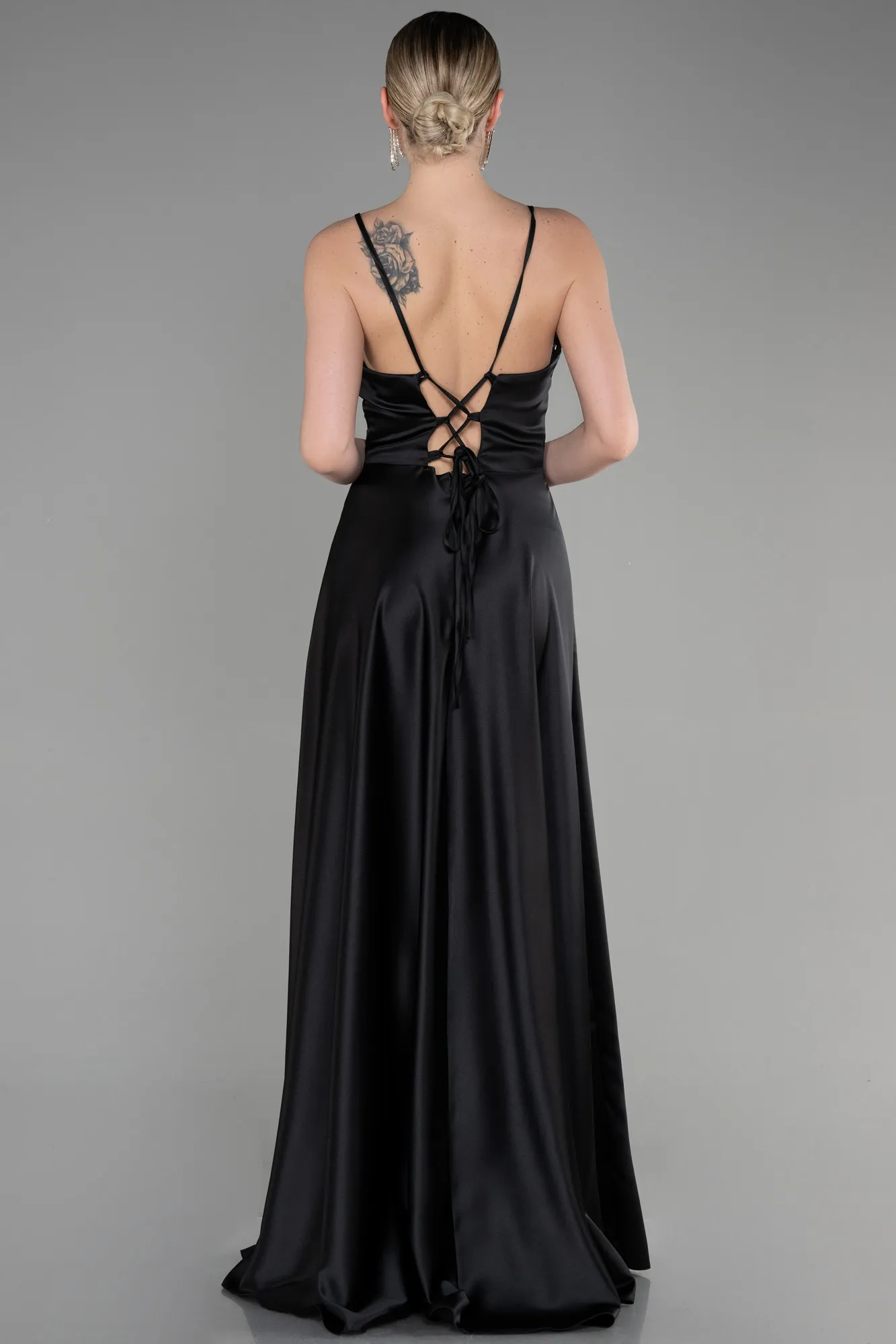 Black-Long Satin Prom Gown ABU3610