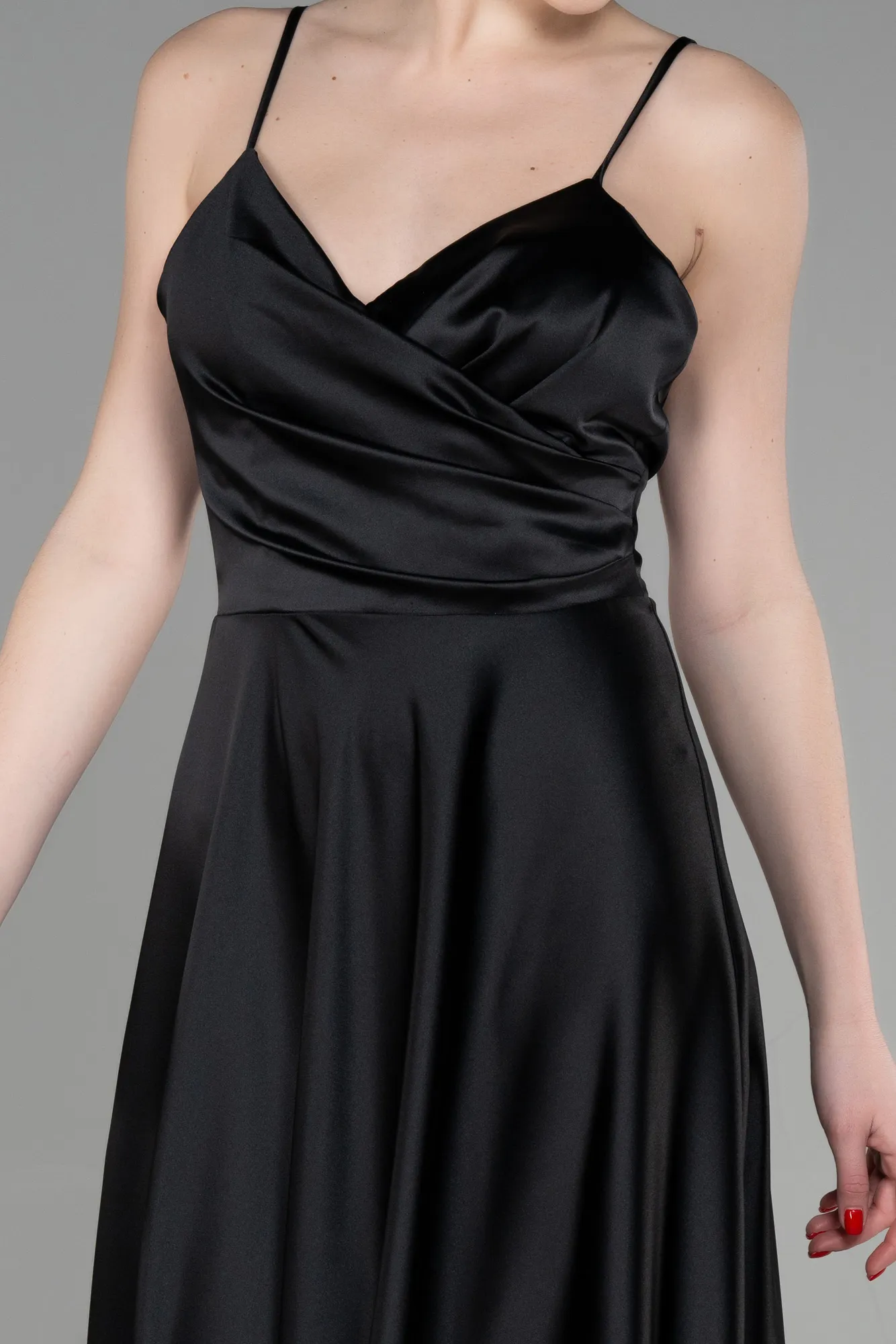 Black-Long Satin Prom Gown ABU3610